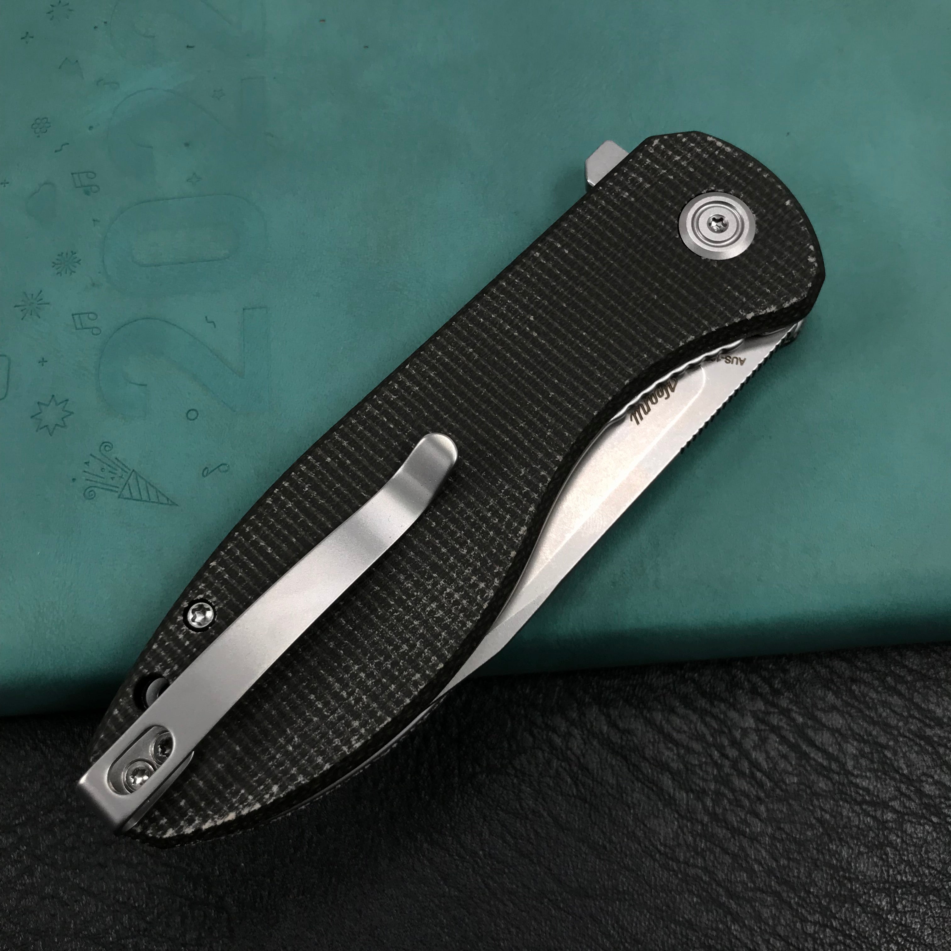 KUBEY KU358H Master Chief Outdor Folding Pocket Knife Black Micarta Handle 3.43" Blasted Stonewashed AUS-10