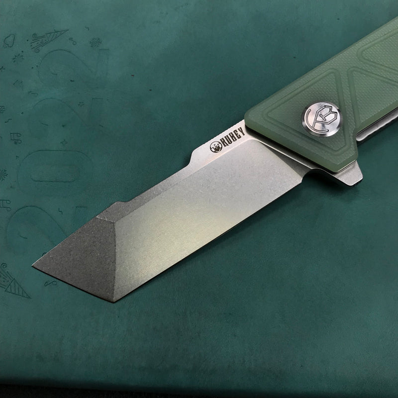 KUBEY KU104E Avenger Outdoor Edc Folding Pocket Knife Jade G10 Handle 3.07" Blasted Stonewashed D2