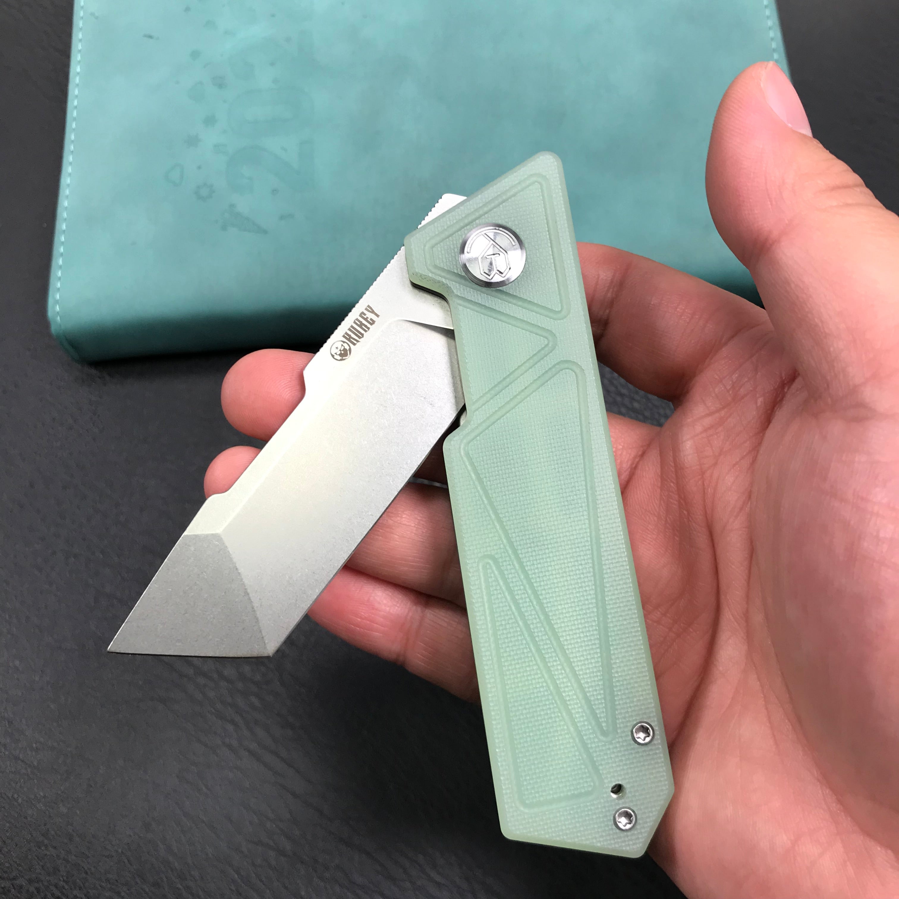 KUBEY KU104E Avenger Outdoor Edc Folding Pocket Knife Jade G10 Handle 3.07" Blasted Stonewashed D2