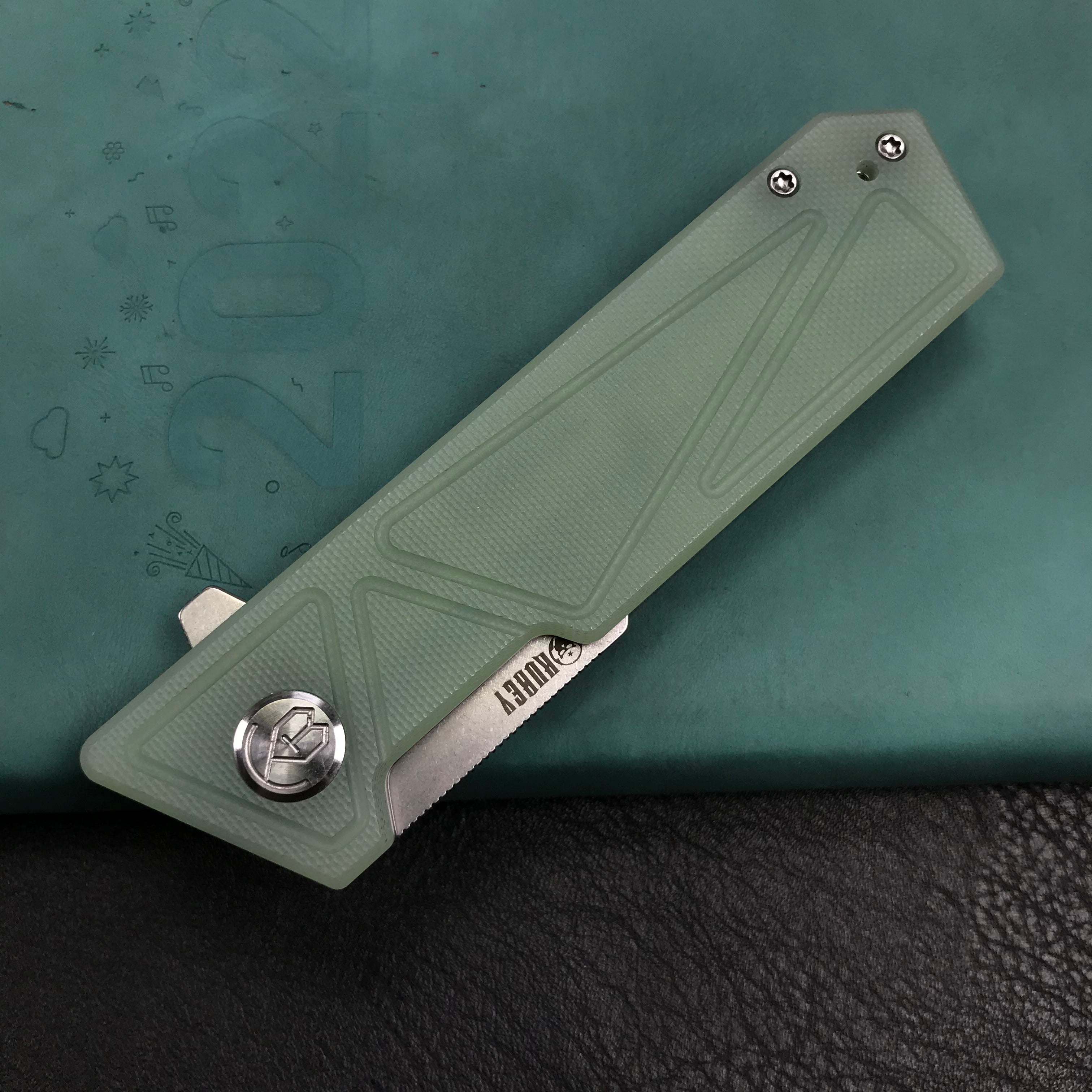 KUBEY KU104E Avenger Outdoor Edc Folding Pocket Knife Jade G10 Handle 3.07" Blasted Stonewashed D2