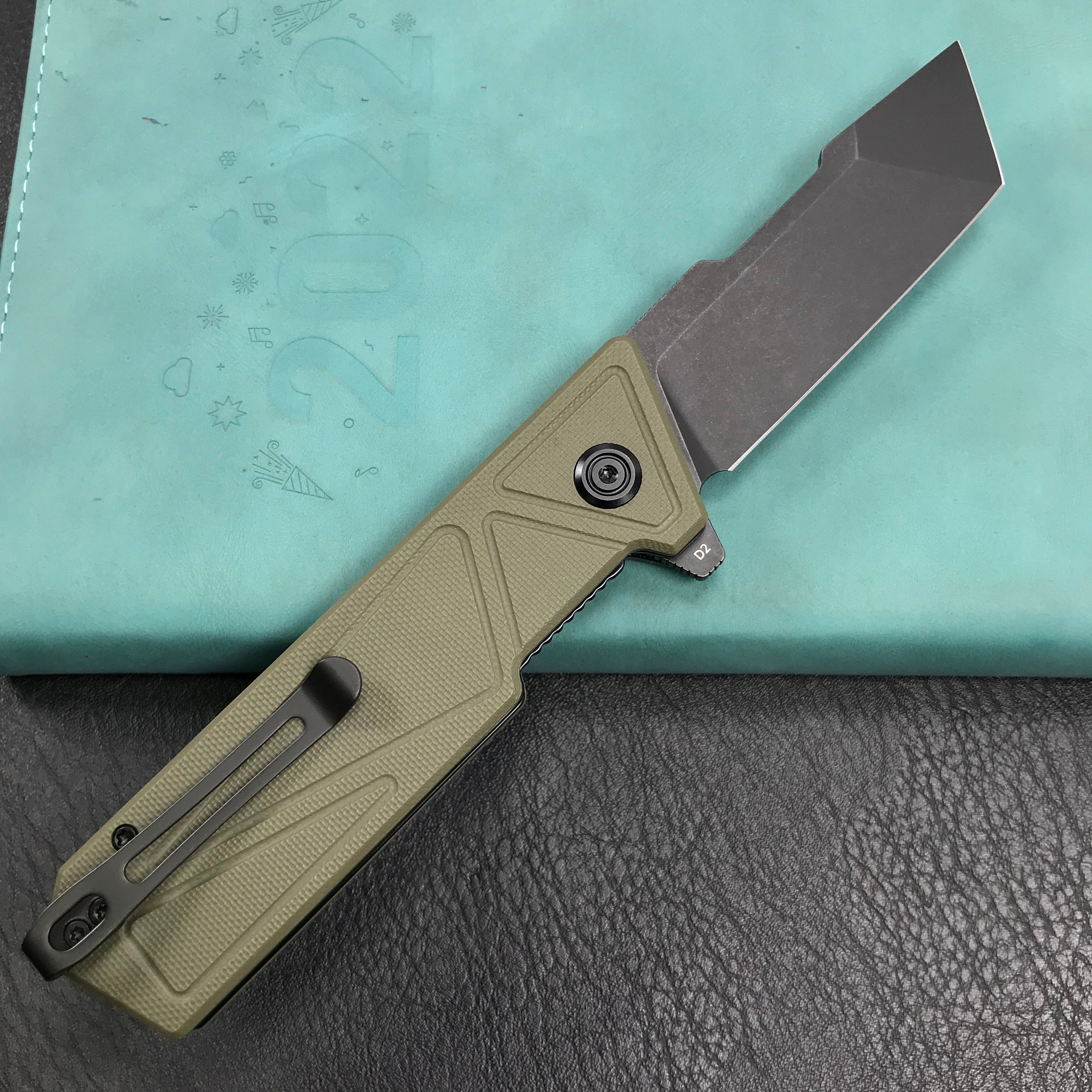 KUBEY KU104F Avenger Outdoor Edc Folding Pocket Knife Green G10 Handle 3.07" Black Stonewashe  D2