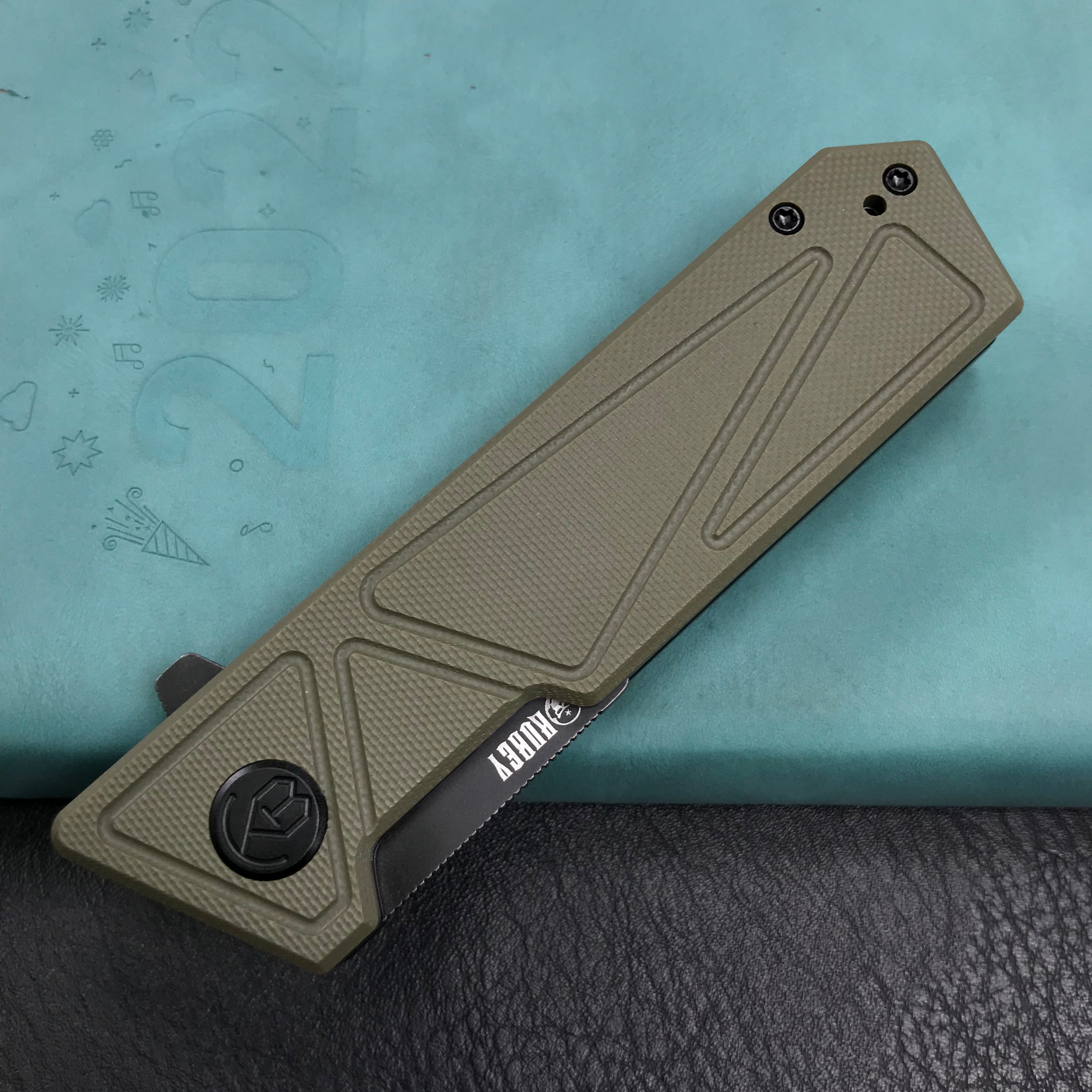 KUBEY KU104F Avenger Outdoor Edc Folding Pocket Knife Green G10 Handle 3.07" Black Stonewashe  D2