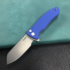 KUBEY KU336C Flipper And Button Lock Knife blue G10 Handle Blasted Stonewashed AUS-10