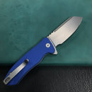KUBEY KU336C Flipper And Button Lock Knife blue G10 Handle Blasted Stonewashed AUS-10