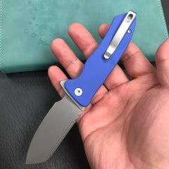 KUBEY KU336C Flipper And Button Lock Knife blue G10 Handle Blasted Stonewashed AUS-10