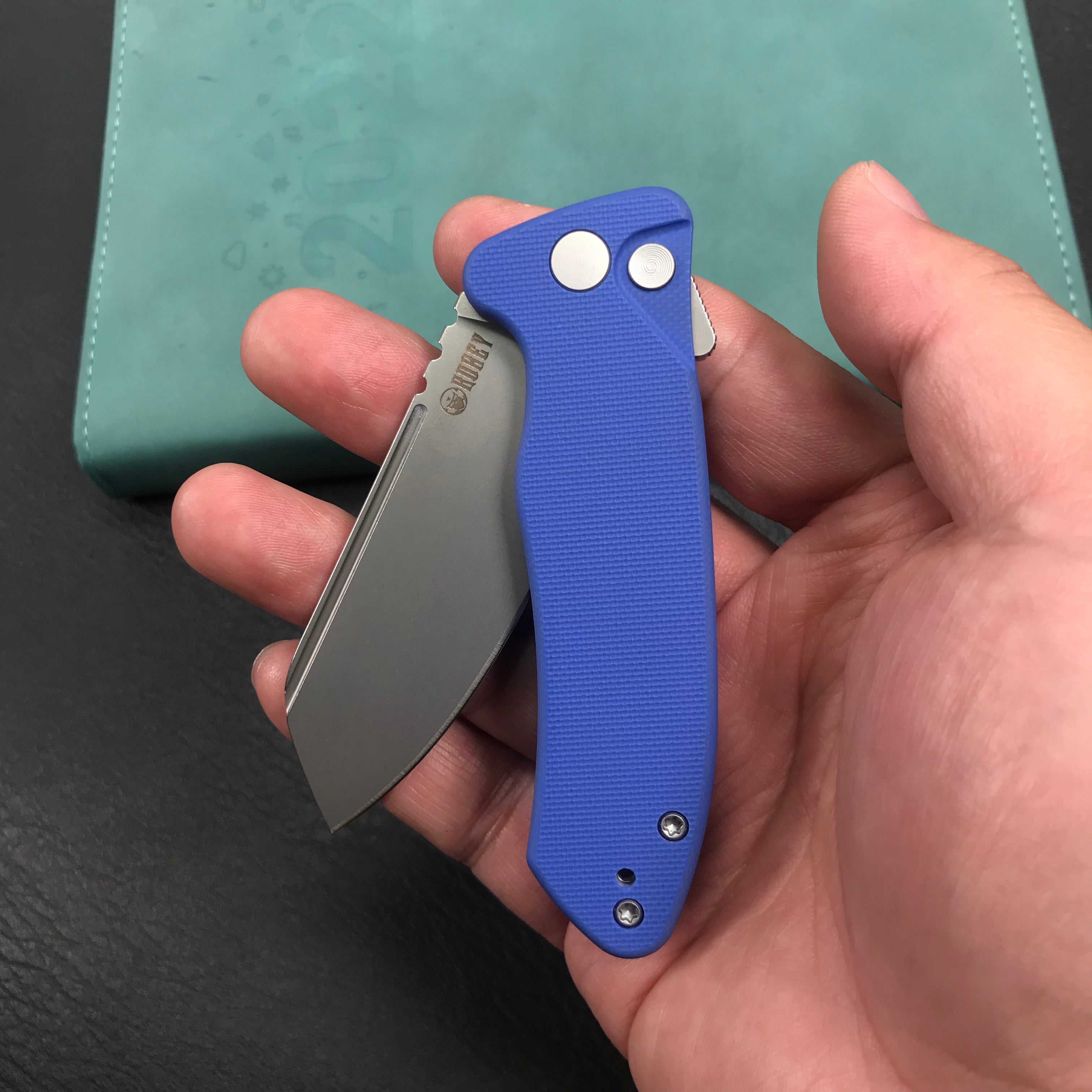 KUBEY KU336C Flipper And Button Lock Knife blue G10 Handle Blasted Stonewashed AUS-10