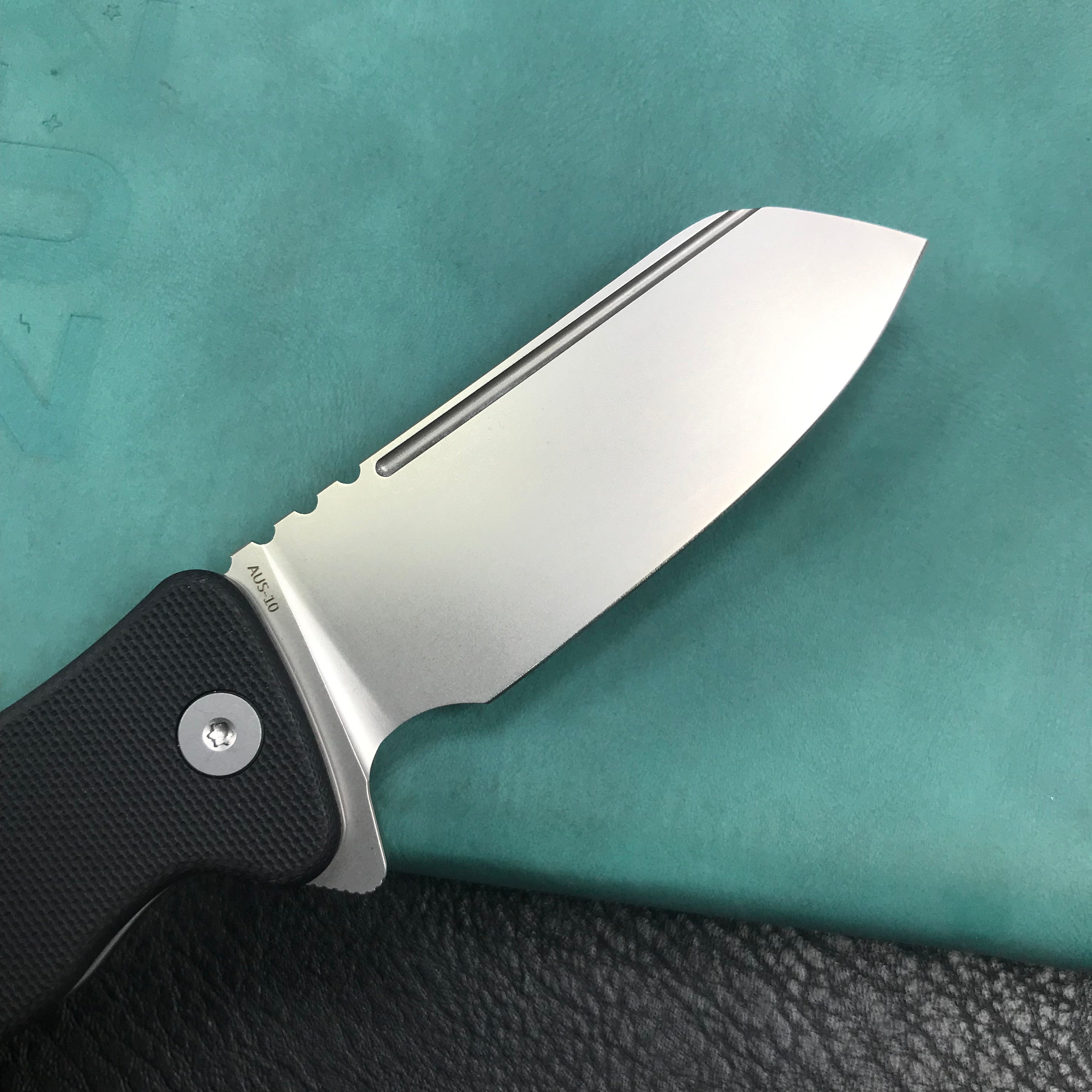 KUBEY KU336E Flipper And Button Lock Knife Black G10 Handle Blasted Stonewashed AUS-10