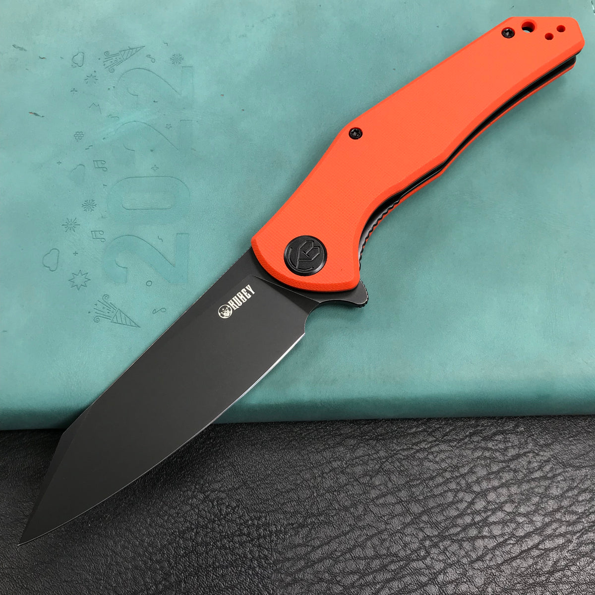 KUBEY KU158G Flash Liner Lock Flipper Folding Knife Orange G10 Handle 3.82" Black Stonewashe AUS-10