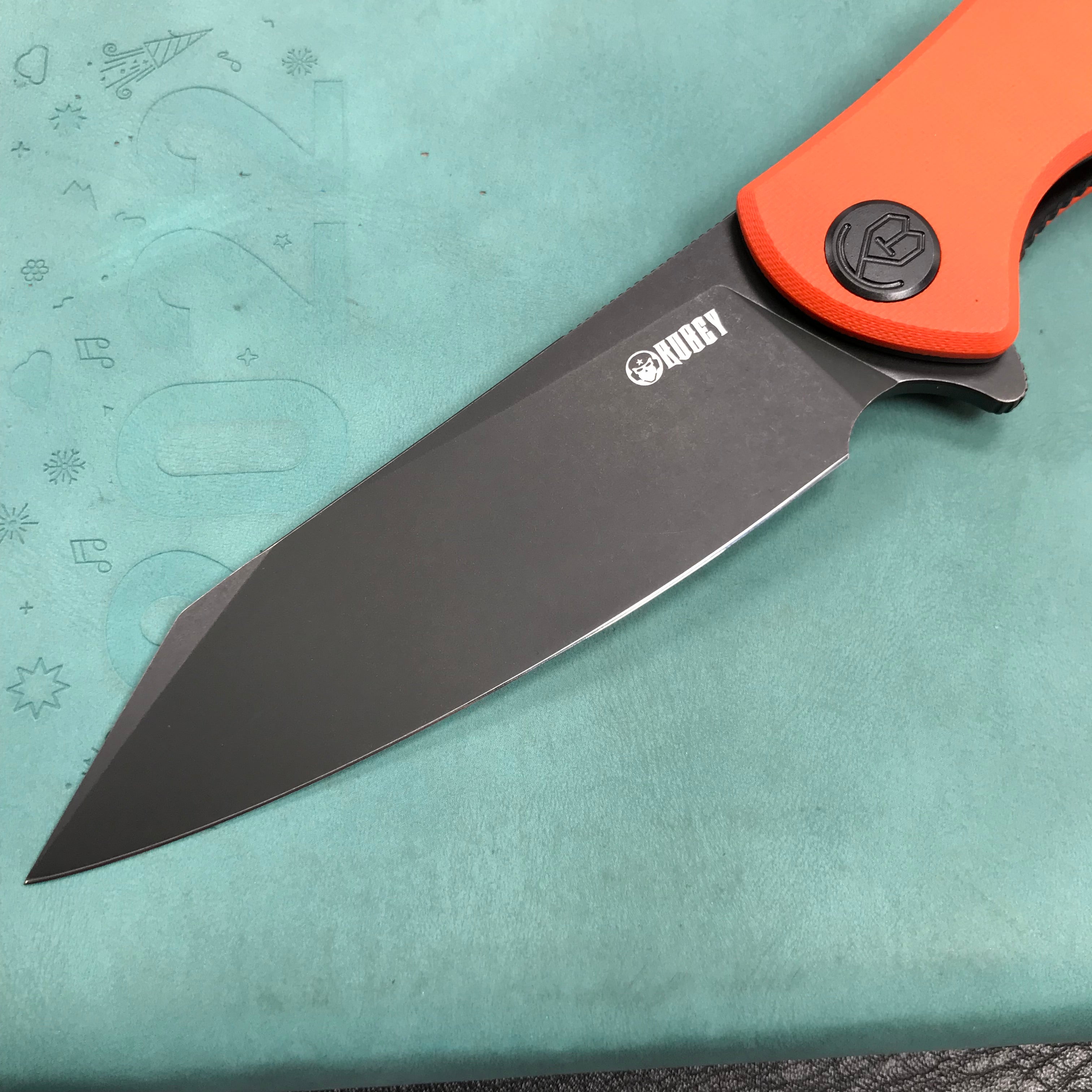 KUBEY KU158G Flash Liner Lock Flipper Folding Knife Orange G10 Handle 3.82" Black Stonewashe AUS-10