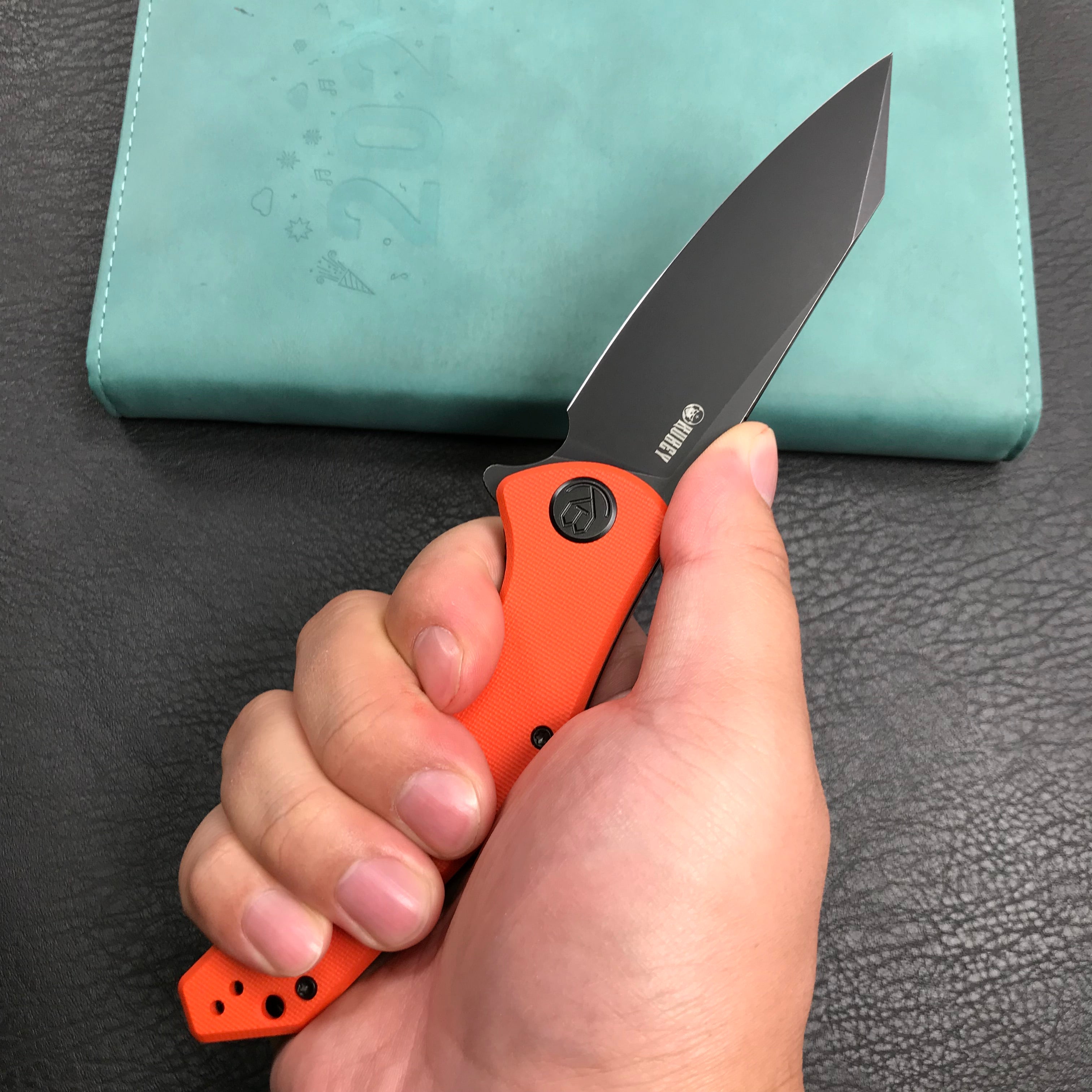 KUBEY KU158G Flash Liner Lock Flipper Folding Knife Orange G10 Handle 3.82" Black Stonewashe AUS-10