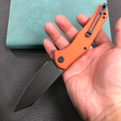 KUBEY KU158G Flash Liner Lock Flipper Folding Knife Orange G10 Handle 3.82" Black Stonewashe AUS-10