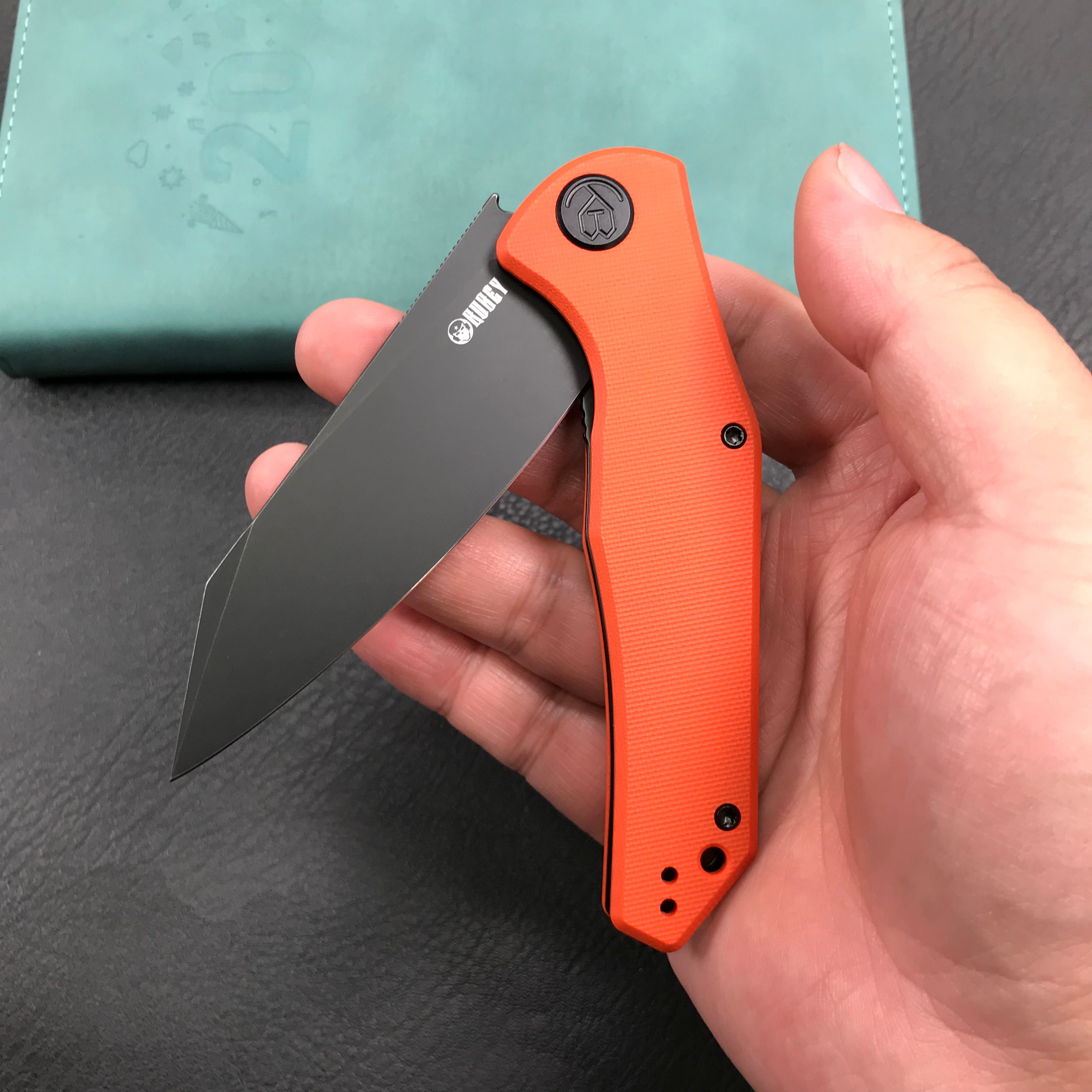 KUBEY KU158G Flash Liner Lock Flipper Folding Knife Orange G10 Handle 3.82" Black Stonewashe AUS-10