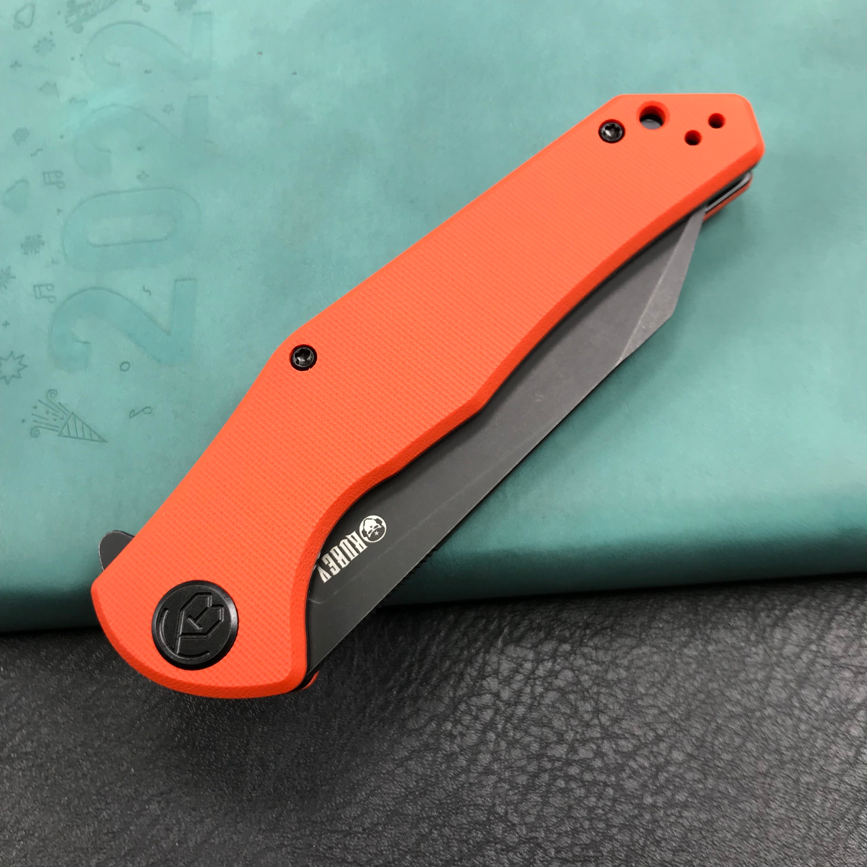 KUBEY KU158G Flash Liner Lock Flipper Folding Knife Orange G10 Handle 3.82" Black Stonewashe AUS-10