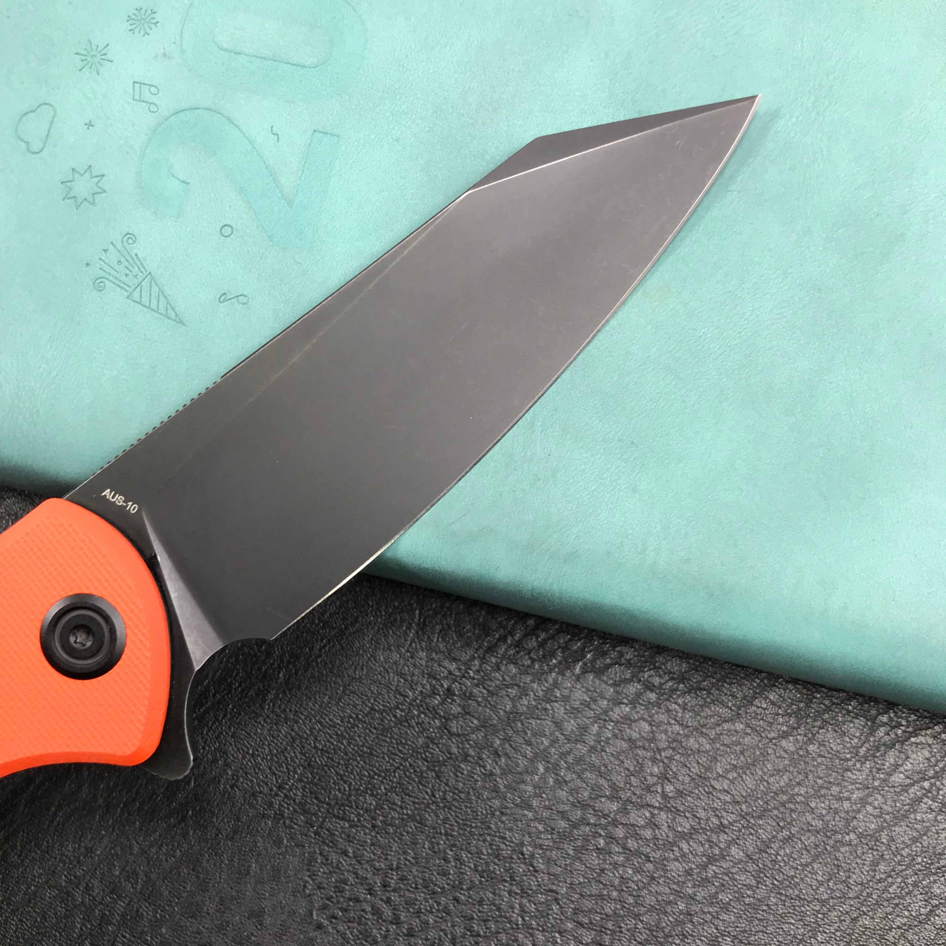 KUBEY KU158G Flash Liner Lock Flipper Folding Knife Orange G10 Handle 3.82" Black Stonewashe AUS-10