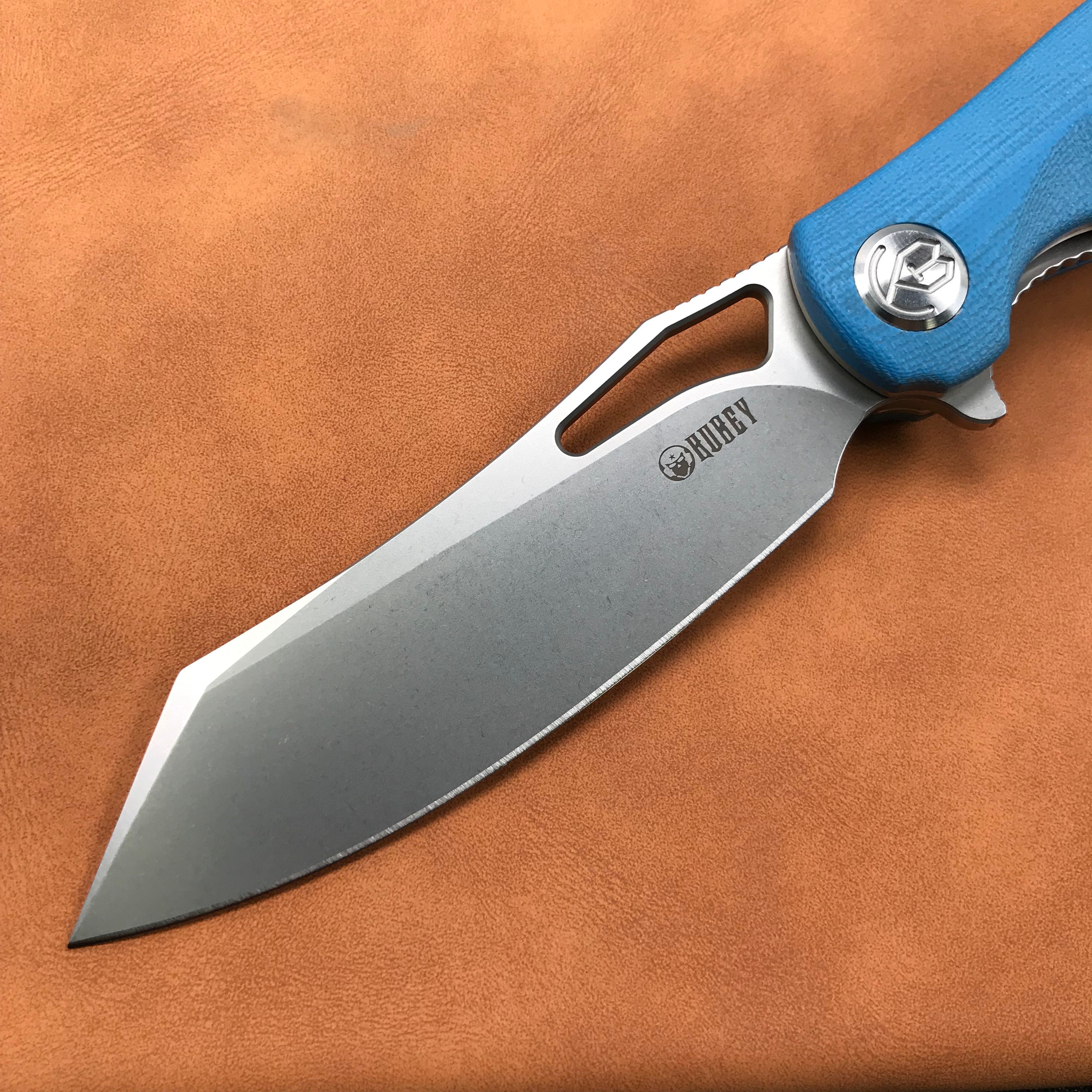 KUBEY KB239D Drake Lliner Lock Folding Knife Blue G10 Handle (3.7' Blasted Stonewashed AUS-10)