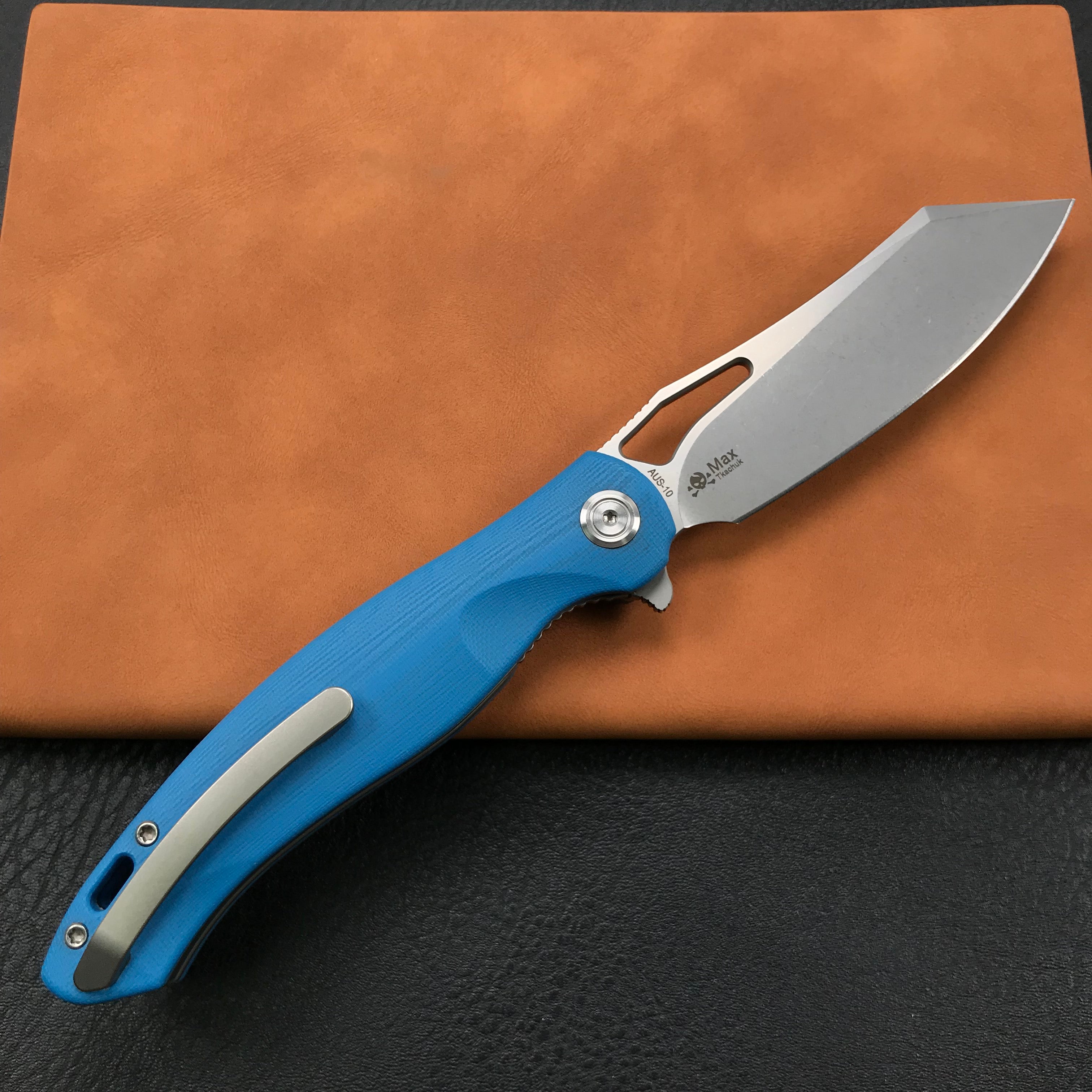 KUBEY KB239D Drake Lliner Lock Folding Knife Blue G10 Handle (3.7' Blasted Stonewashed AUS-10)