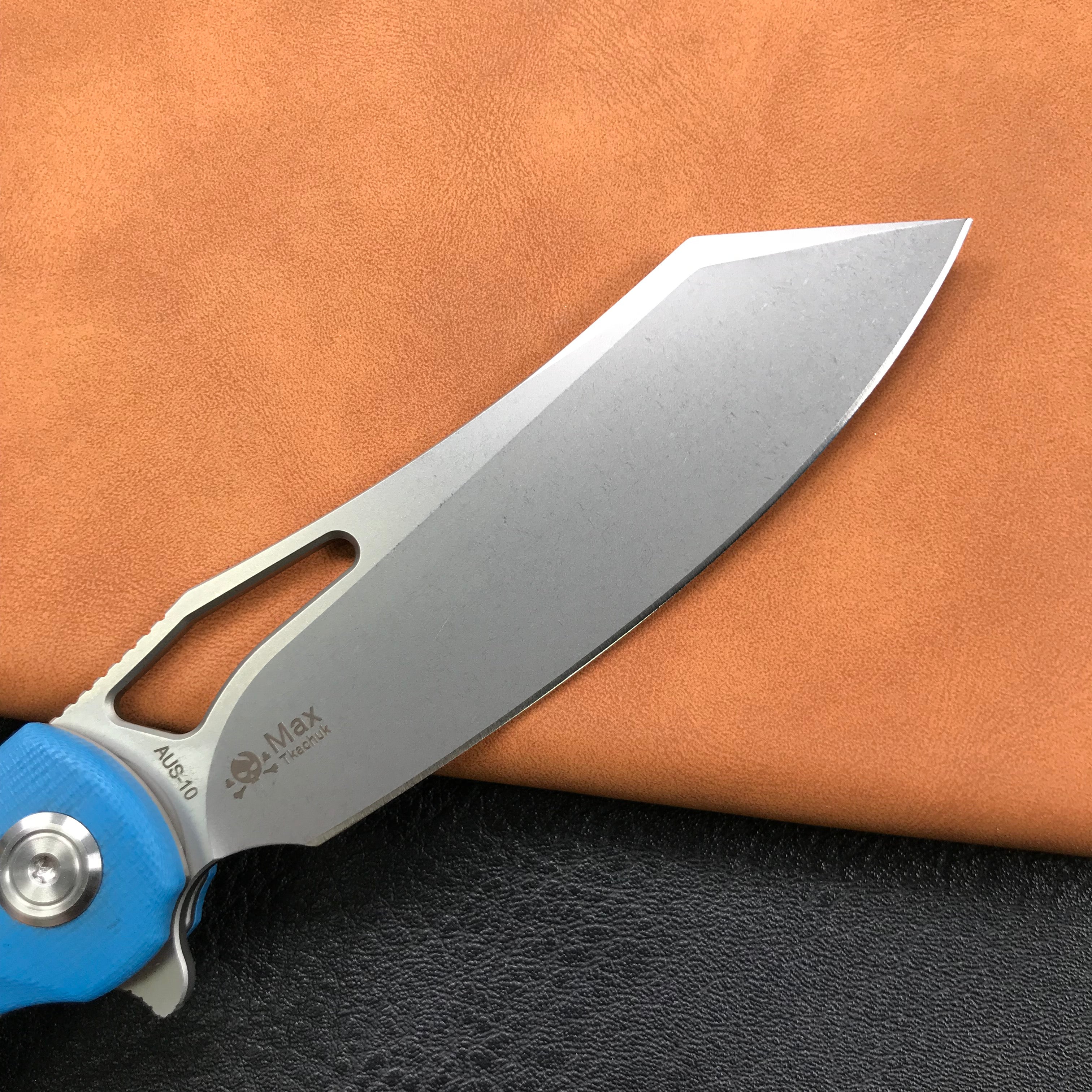 KUBEY KB239D Drake Lliner Lock Folding Knife Blue G10 Handle (3.7' Blasted Stonewashed AUS-10)