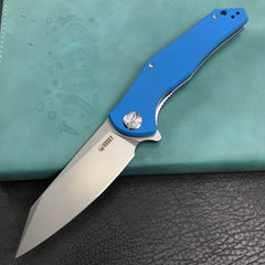 KUBEY KU158H Flash Liner Lock Flipper Folding Knife blue G10 Handle 3.82" Blasted Stonewashed AUS-10