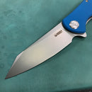 KUBEY KU158H Flash Liner Lock Flipper Folding Knife blue G10 Handle 3.82" Blasted Stonewashed AUS-10