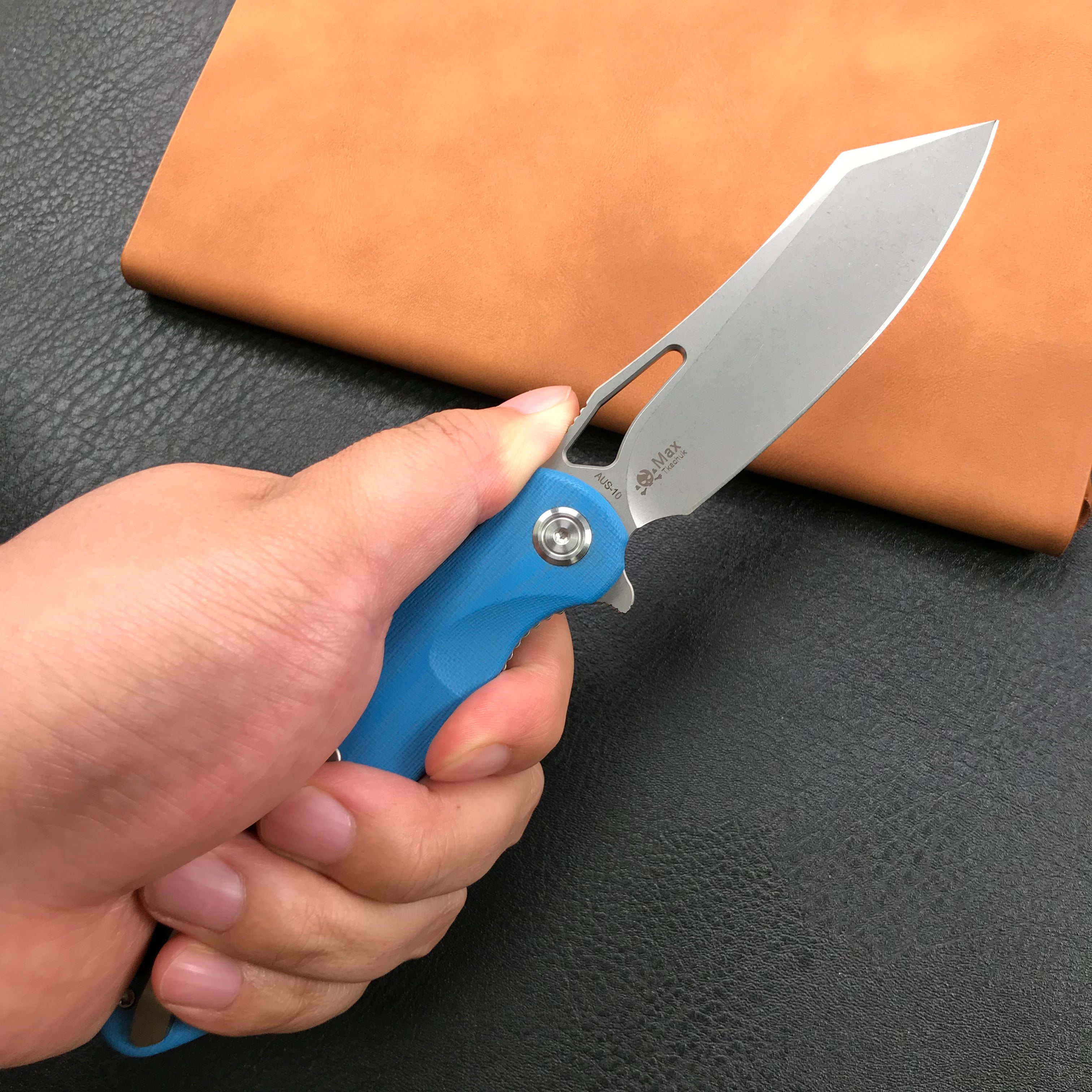 KUBEY KB239D Drake Lliner Lock Folding Knife Blue G10 Handle (3.7' Blasted Stonewashed AUS-10)