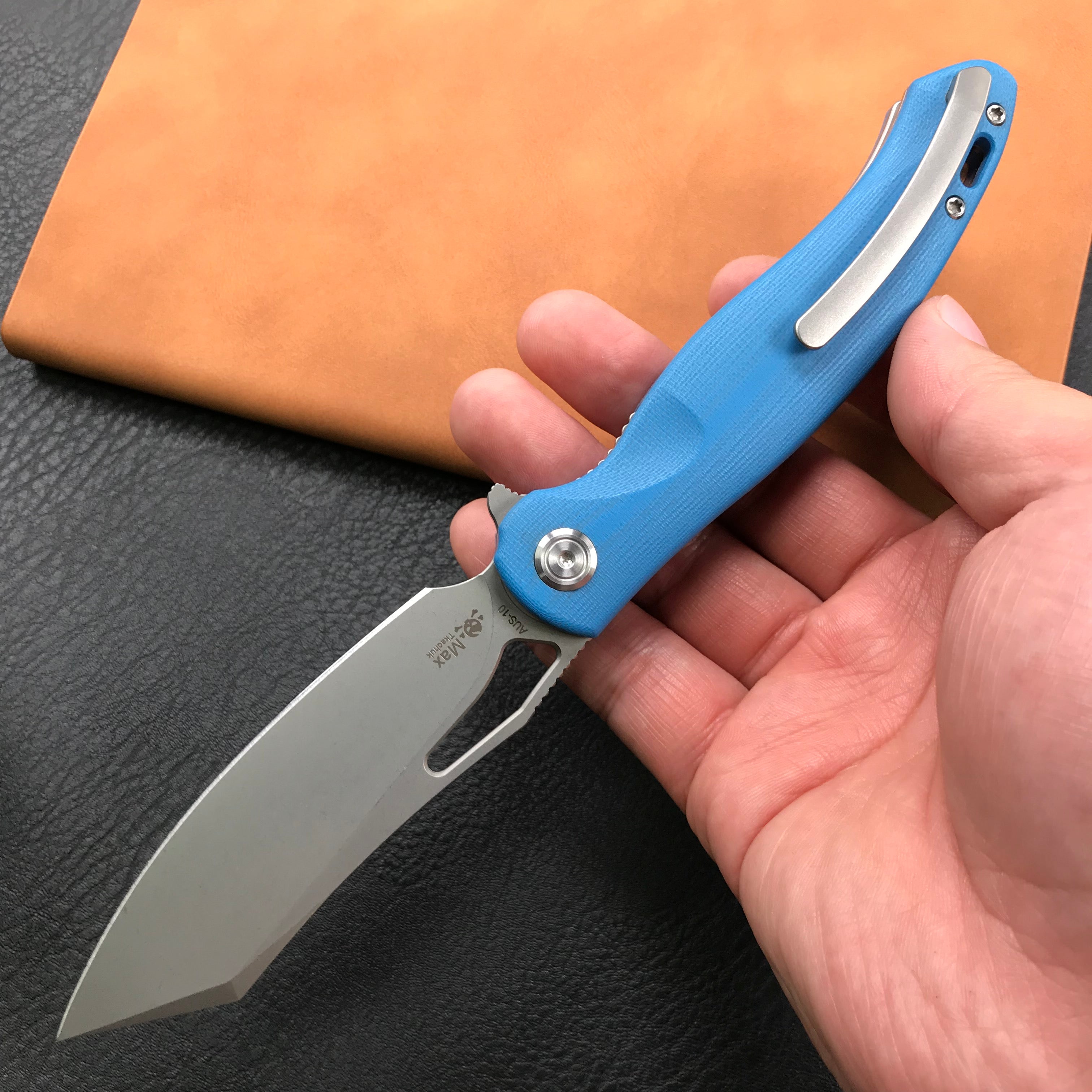 KUBEY KB239D Drake Lliner Lock Folding Knife Blue G10 Handle (3.7' Blasted Stonewashed AUS-10)