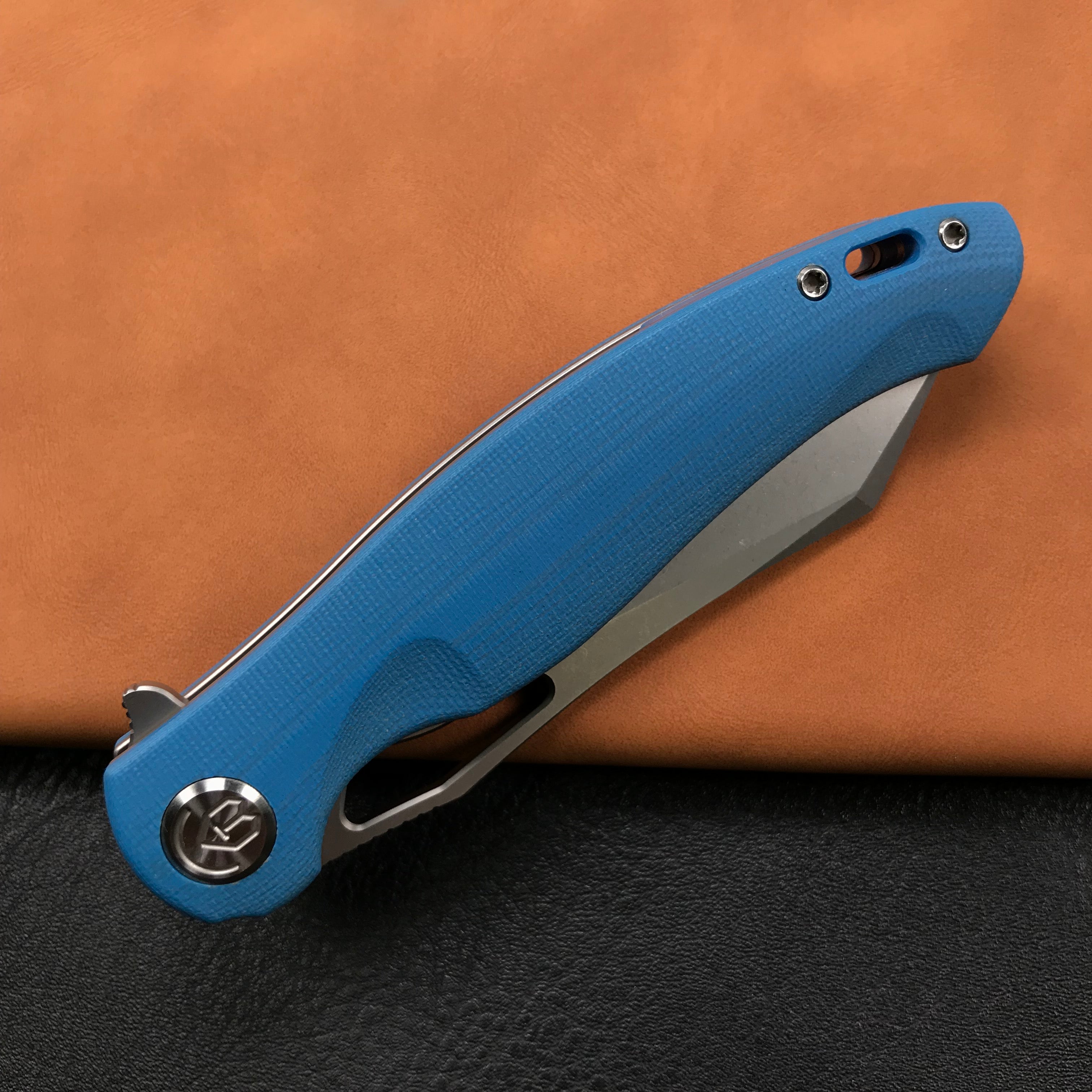 KUBEY KB239D Drake Lliner Lock Folding Knife Blue G10 Handle (3.7' Blasted Stonewashed AUS-10)