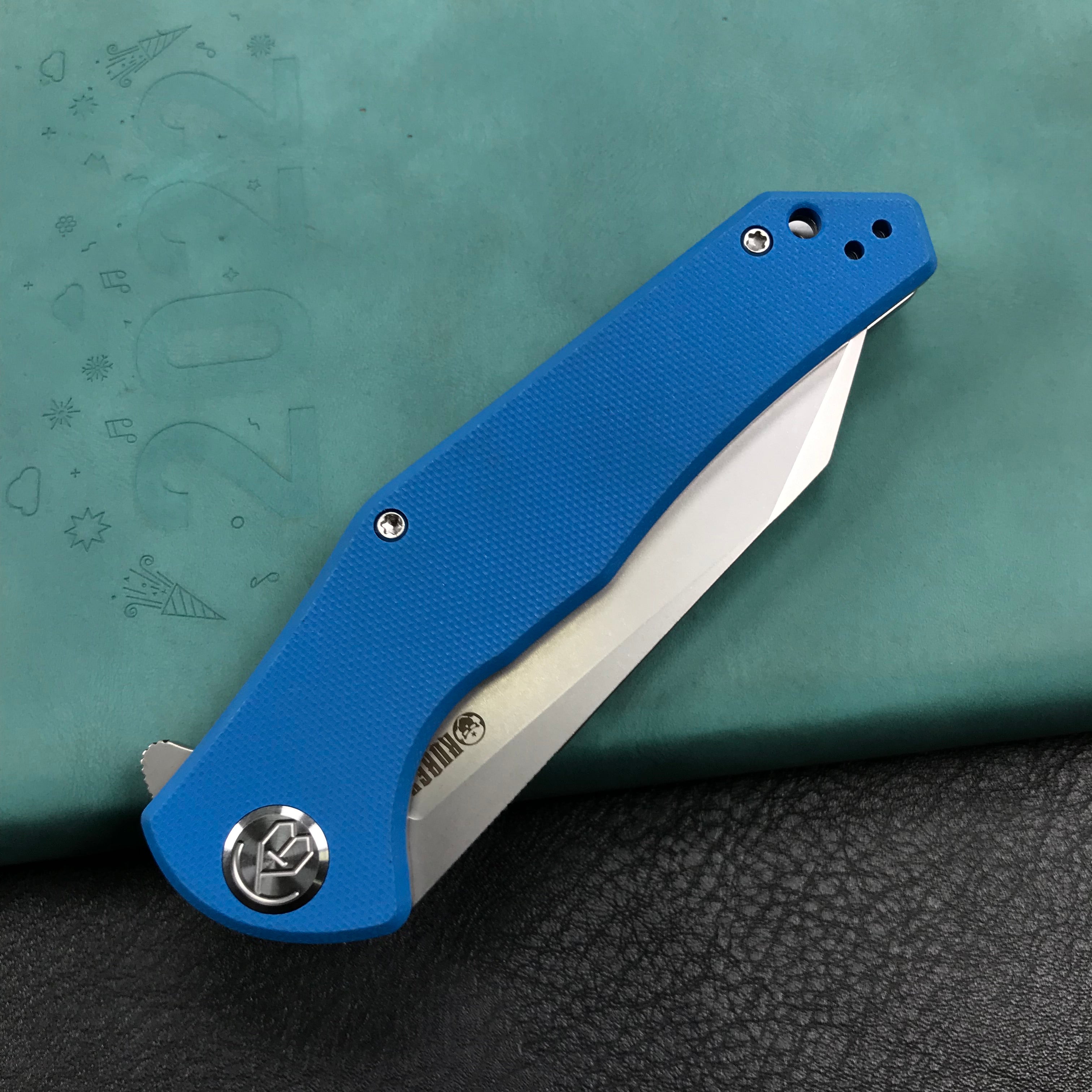 KUBEY KU158H Flash Liner Lock Flipper Folding Knife blue G10 Handle 3.82" Blasted Stonewashed AUS-10