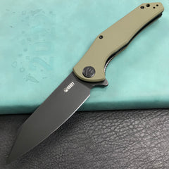 KUBEY KU158F Flash Liner Lock Flipper Folding Knife green G10 Handle 3.82" Black Stonewashe AUS-10