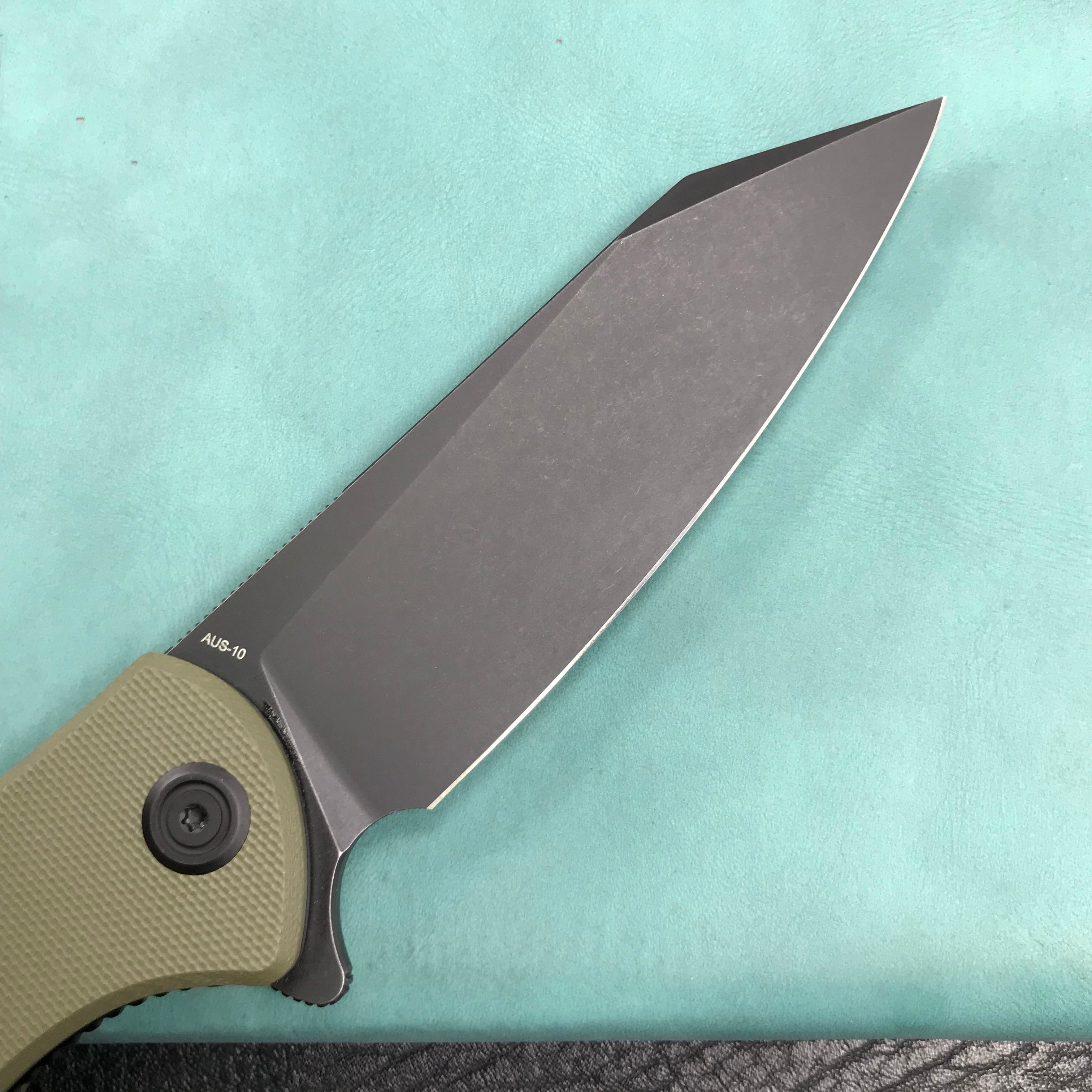 KUBEY KU158F Flash Liner Lock Flipper Folding Knife green G10 Handle 3.82" Black Stonewashe AUS-10