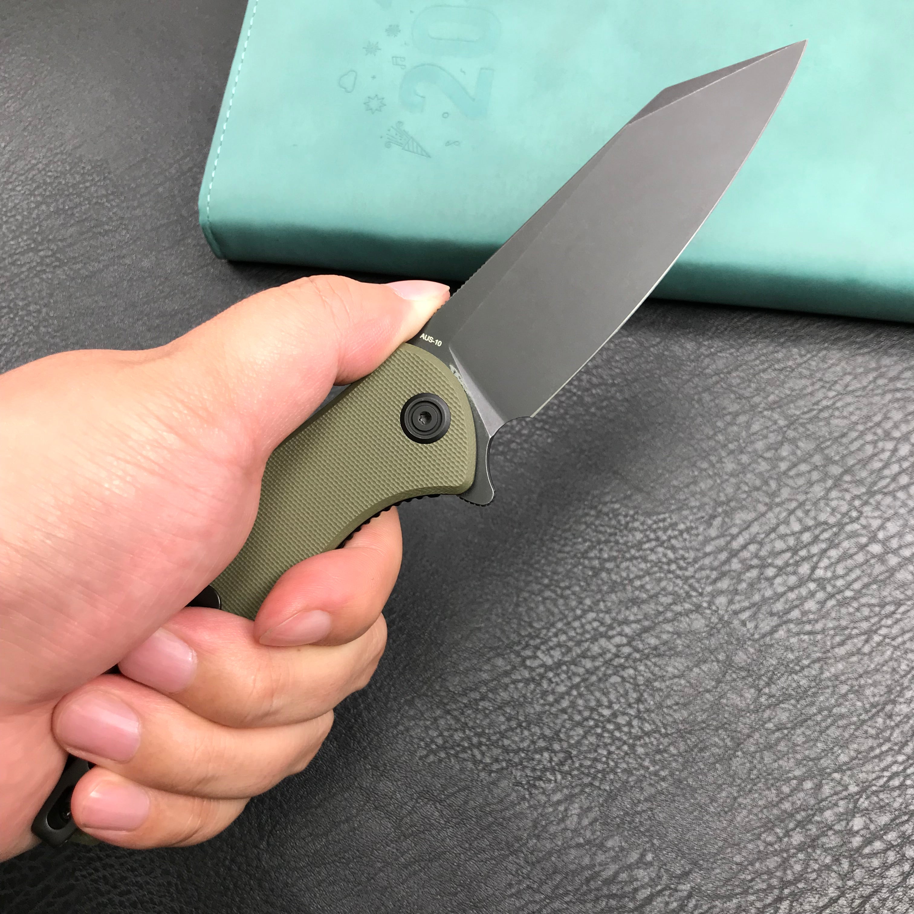 KUBEY KU158F Flash Liner Lock Flipper Folding Knife green G10 Handle 3.82" Black Stonewashe AUS-10