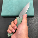 KUBEY KU158I Flash Liner Lock Flipper Folding Knife Jade G10 Handle 3.82" Blasted Stonewashed AUS-10