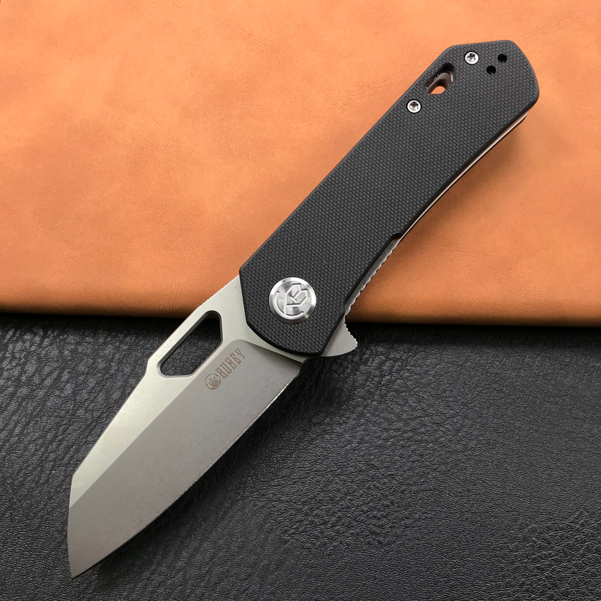 KUBEY KU332 Liner Lock Flipper Folding Knife Black  G10 Handle 2.91" Blasted Stonewashed  D2