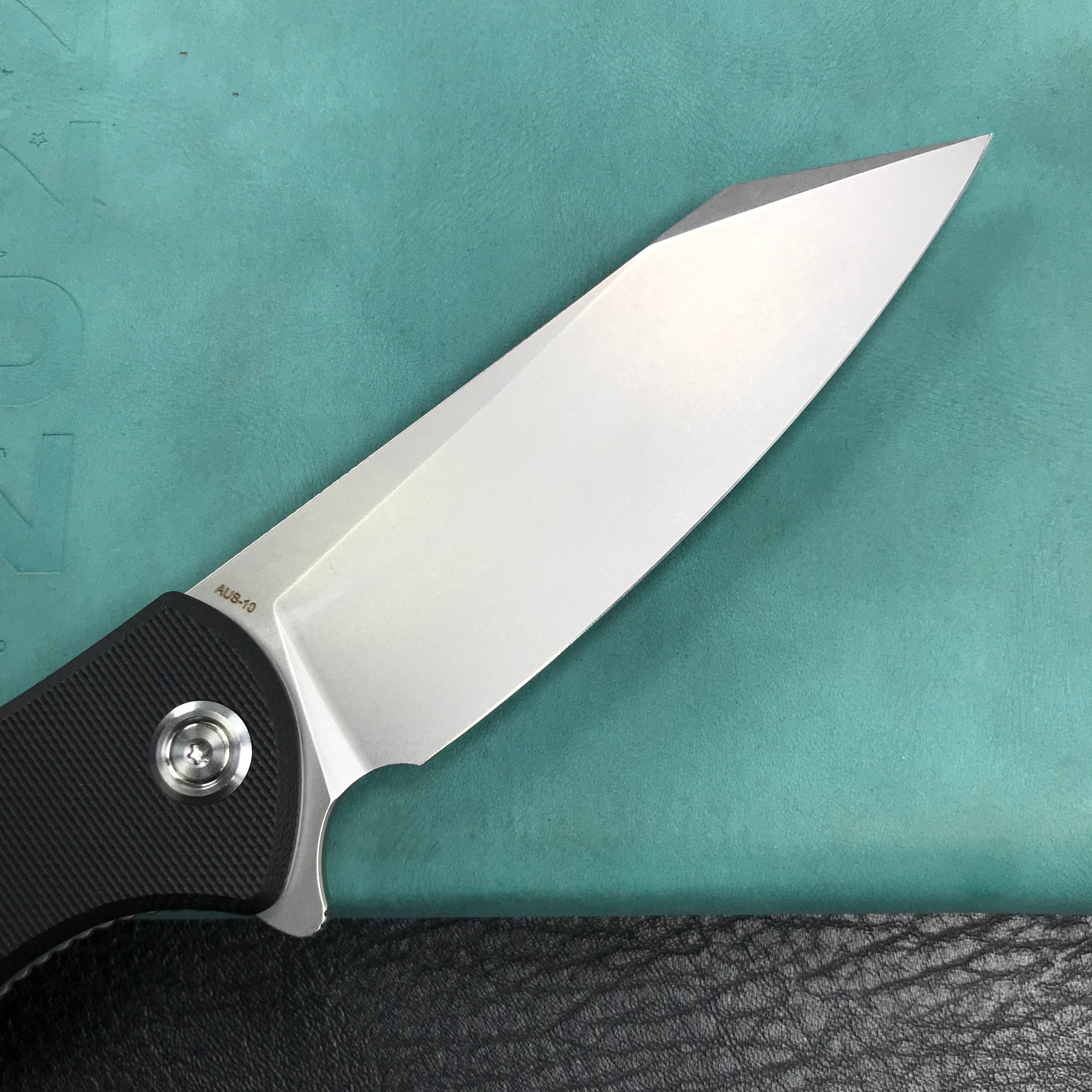 KUBEY KU158E Flash Liner Lock Flipper Folding Knife Black G10 Handle 3.82" Blasted Stonewashed AUS-10