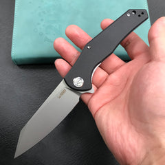 KUBEY KU158E Flash Liner Lock Flipper Folding Knife Black G10 Handle 3.82" Blasted Stonewashed AUS-10