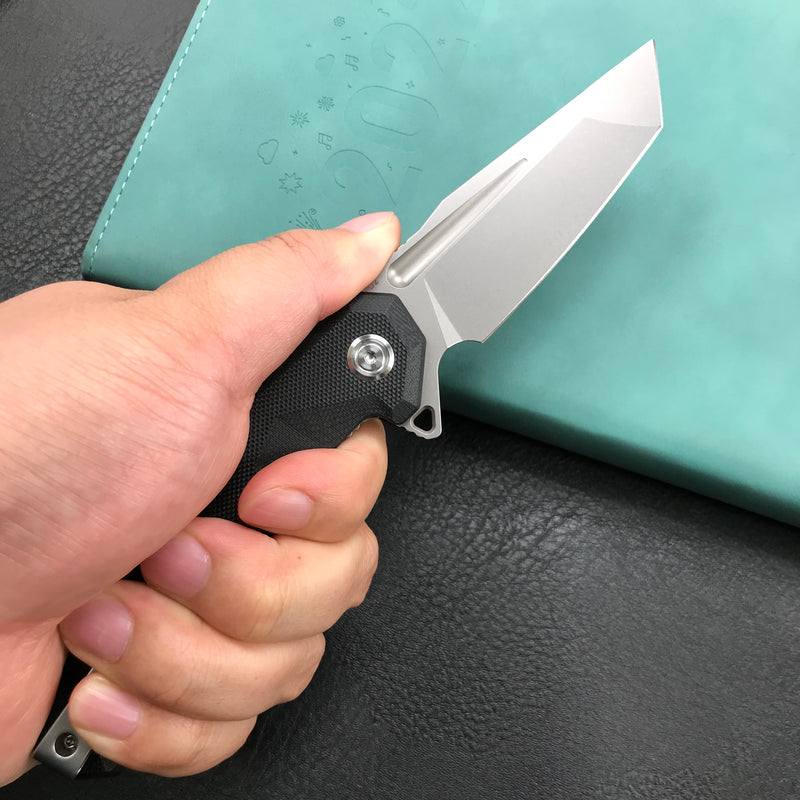 KUBEY KB237A Carve Liner Lock Tactical Folding Knife Black G10 Handle 3.27'' Sandblast D2