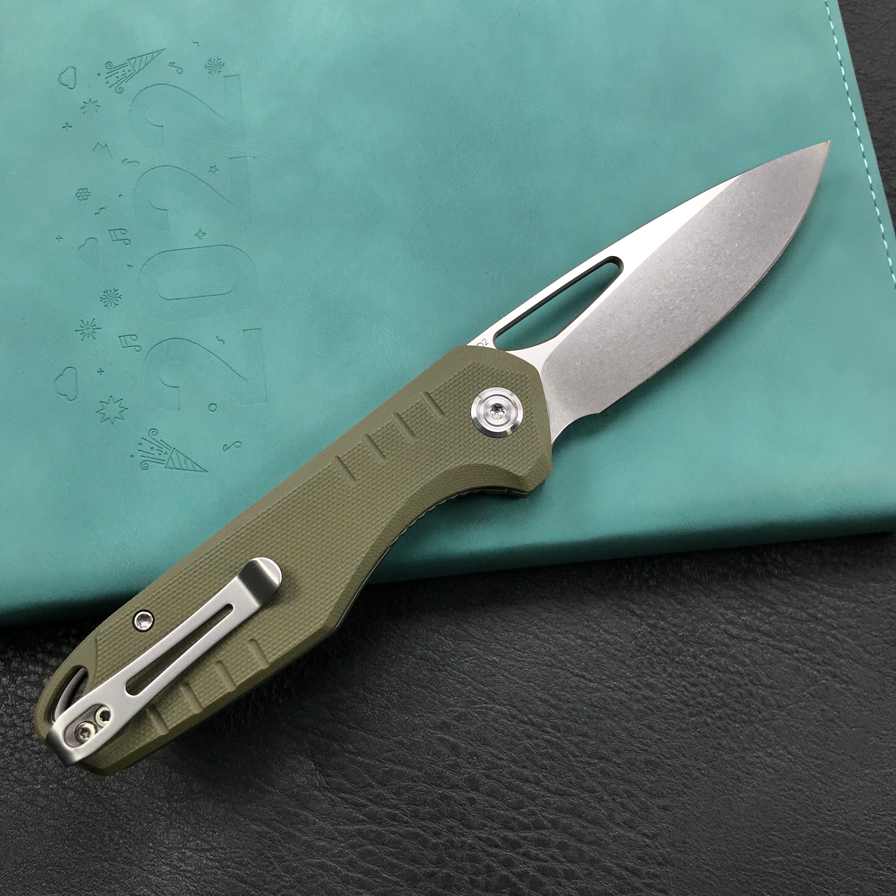 KUBEY KU324D Green  G10 Handle Folding Knife 3.27"Blasted Stonewashed D2