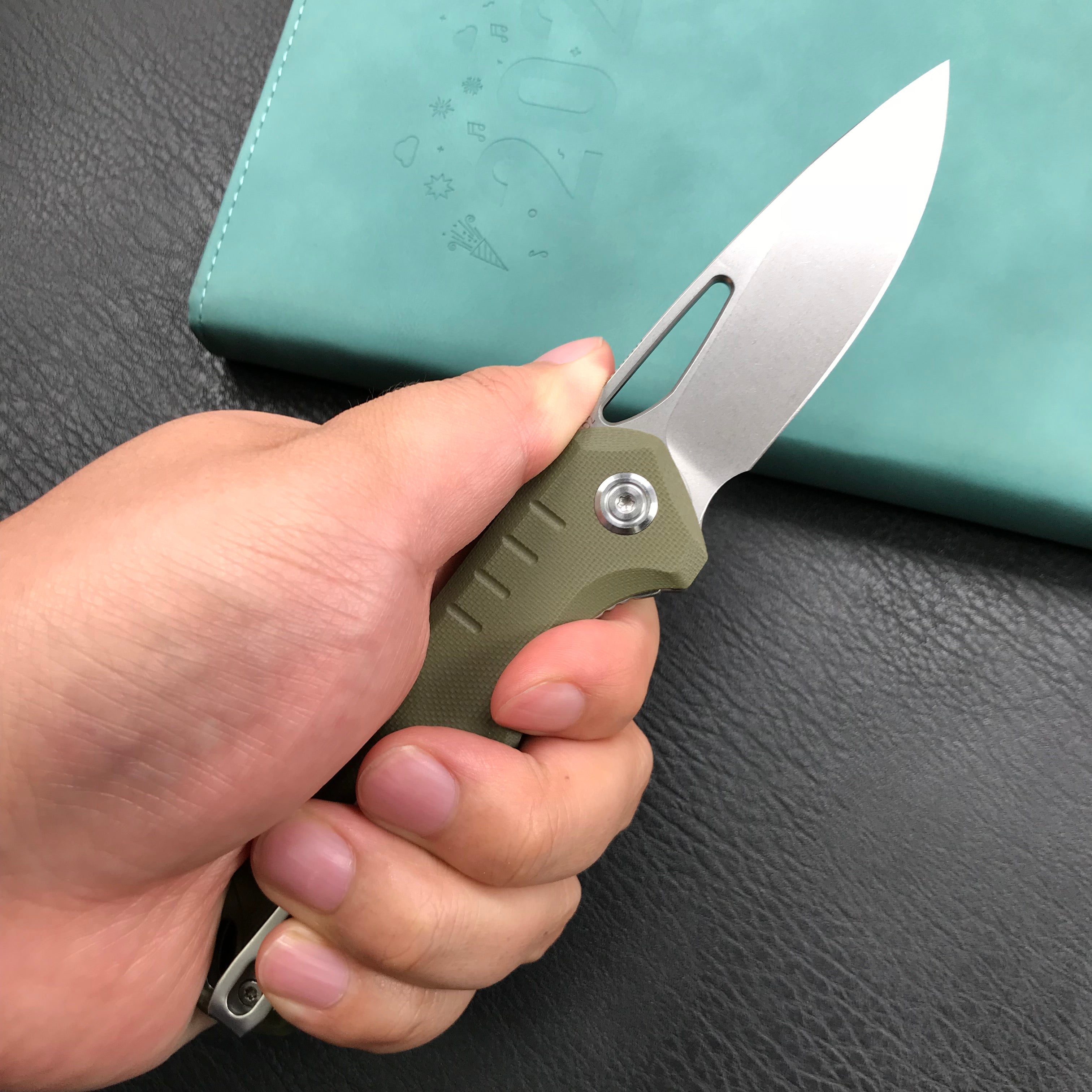 KUBEY KU324D Green  G10 Handle Folding Knife 3.27"Blasted Stonewashed D2