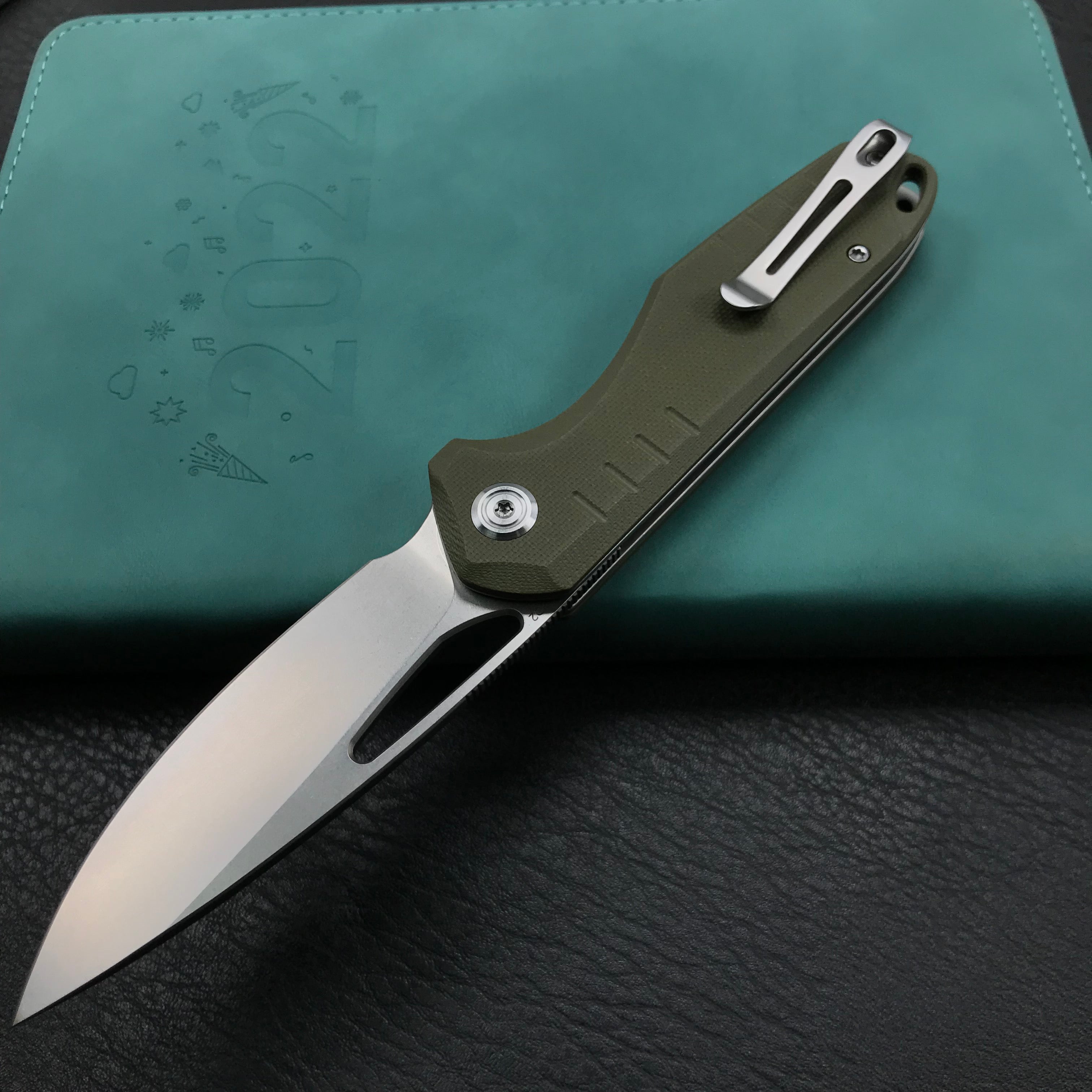 KUBEY KU324D Green  G10 Handle Folding Knife 3.27"Blasted Stonewashed D2