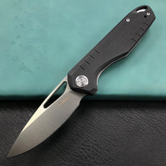 KUBEY KU324A 3.27"Blasted Stonewashed D2 Black G10 Handle Folding Knife