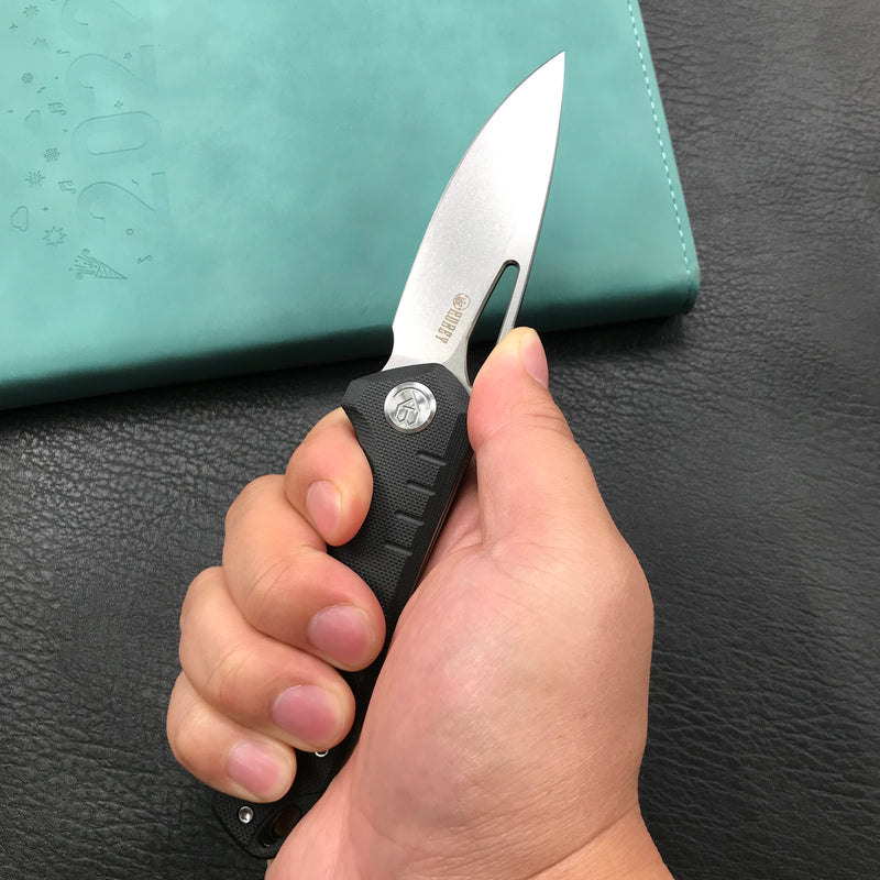 KUBEY KU324A 3.27"Blasted Stonewashed D2 Black G10 Handle Folding Knife