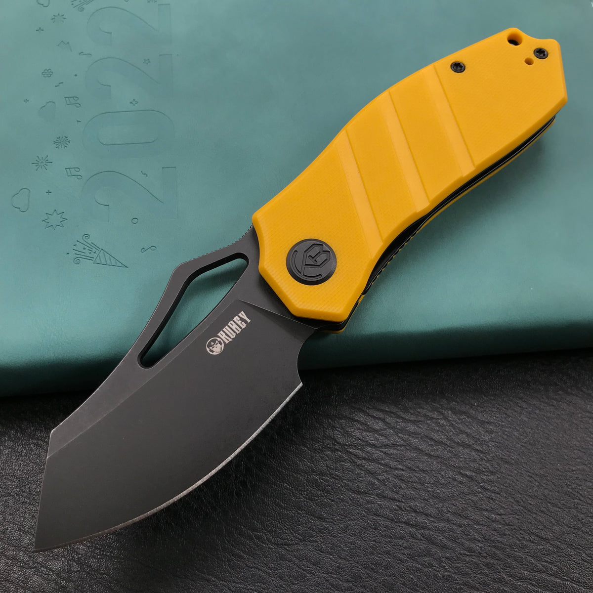 KUBEY KU335C EDC Folding Knife Yellow G10 Handle 2.95" Black Stone Wash D2