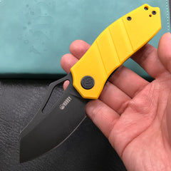 KUBEY KU335C EDC Folding Knife Yellow G10 Handle 2.95" Black Stone Wash D2