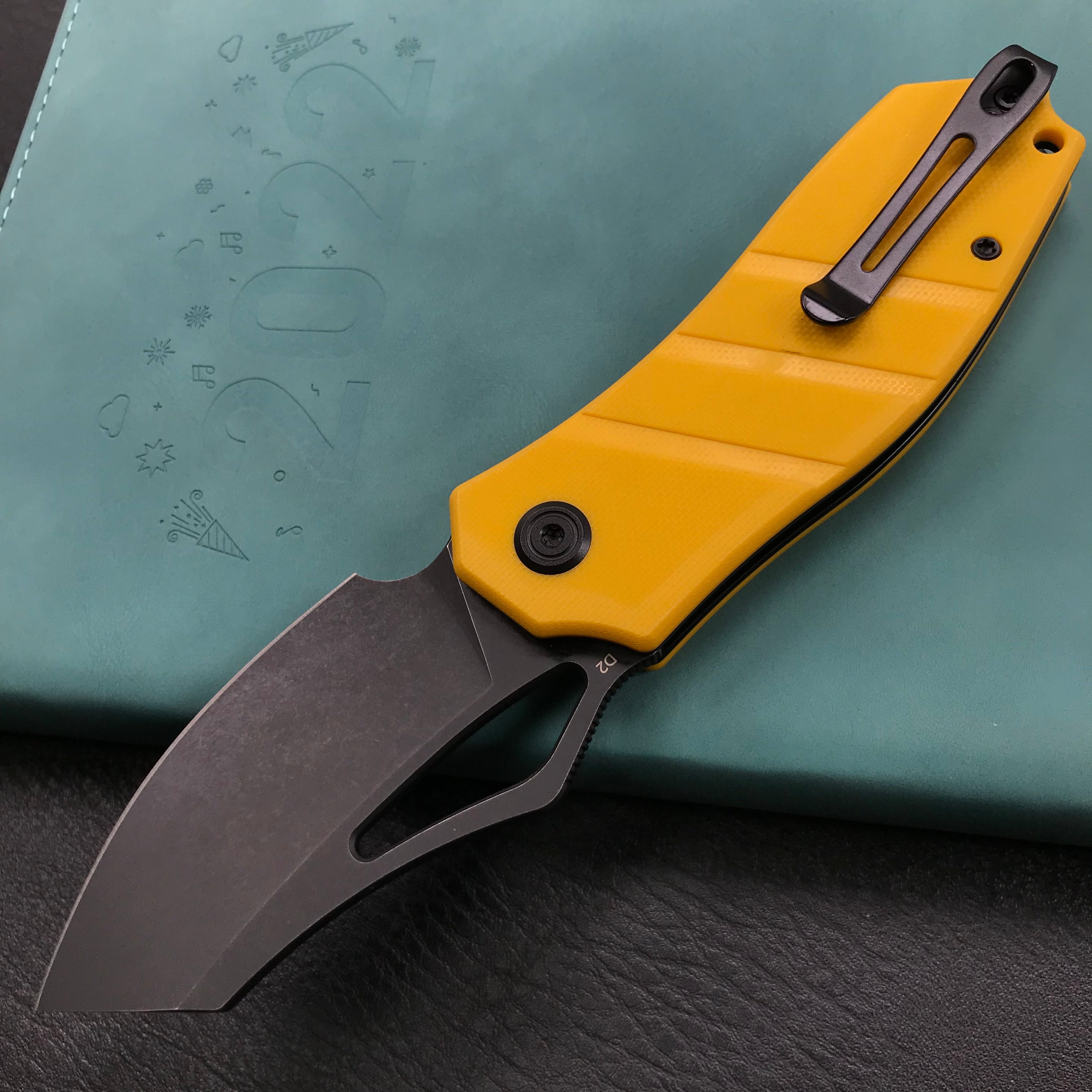 KUBEY KU335C EDC Folding Knife Yellow G10 Handle 2.95" Black Stone Wash D2