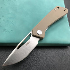 KUBEY KU331F Front Flipper EDC Pocket Folding Knife Tan G10 Handle 3.27" Satin D2