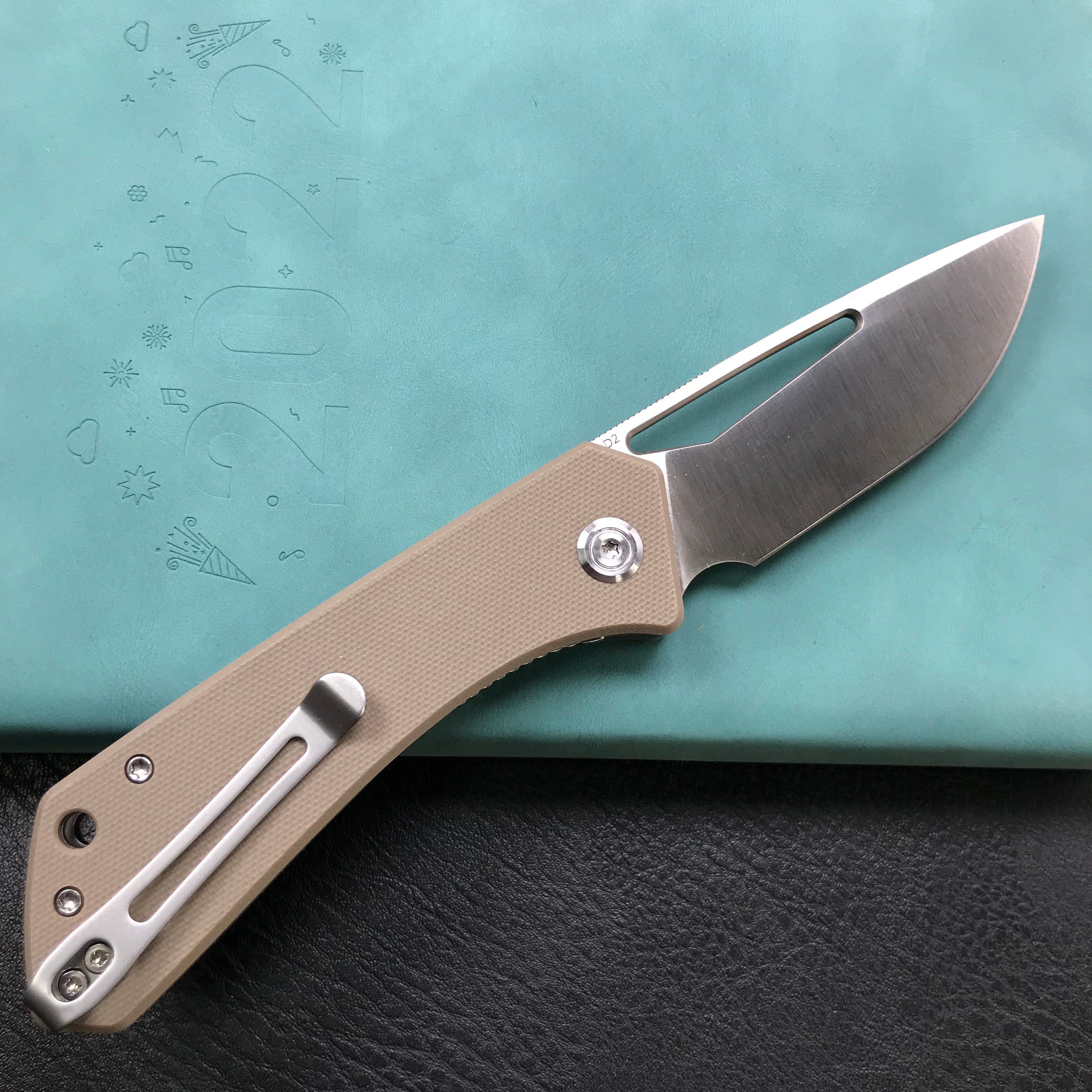 KUBEY KU331F Front Flipper EDC Pocket Folding Knife Tan G10 Handle 3.27" Satin D2