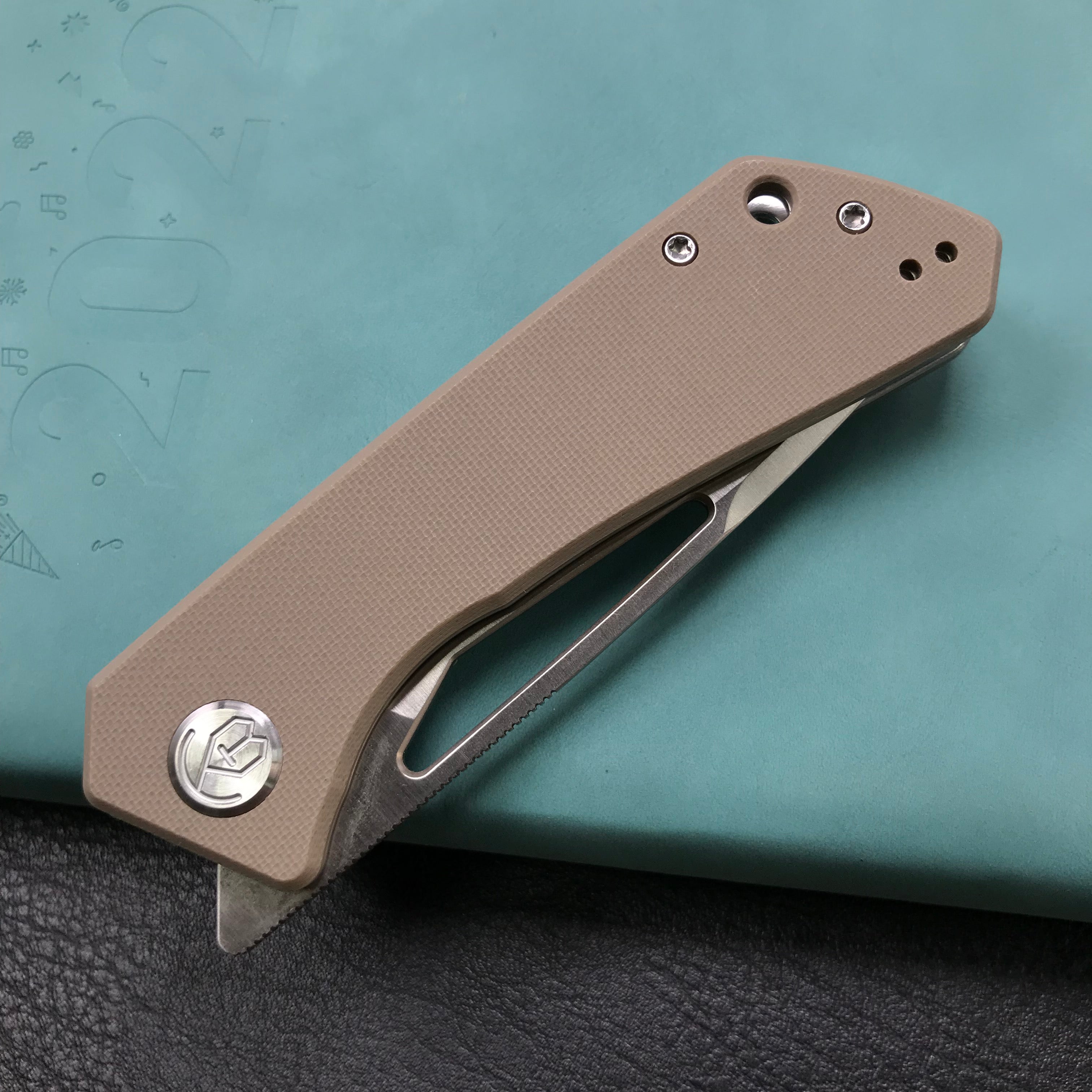 KUBEY KU331F Front Flipper EDC Pocket Folding Knife Tan G10 Handle 3.27" Satin D2