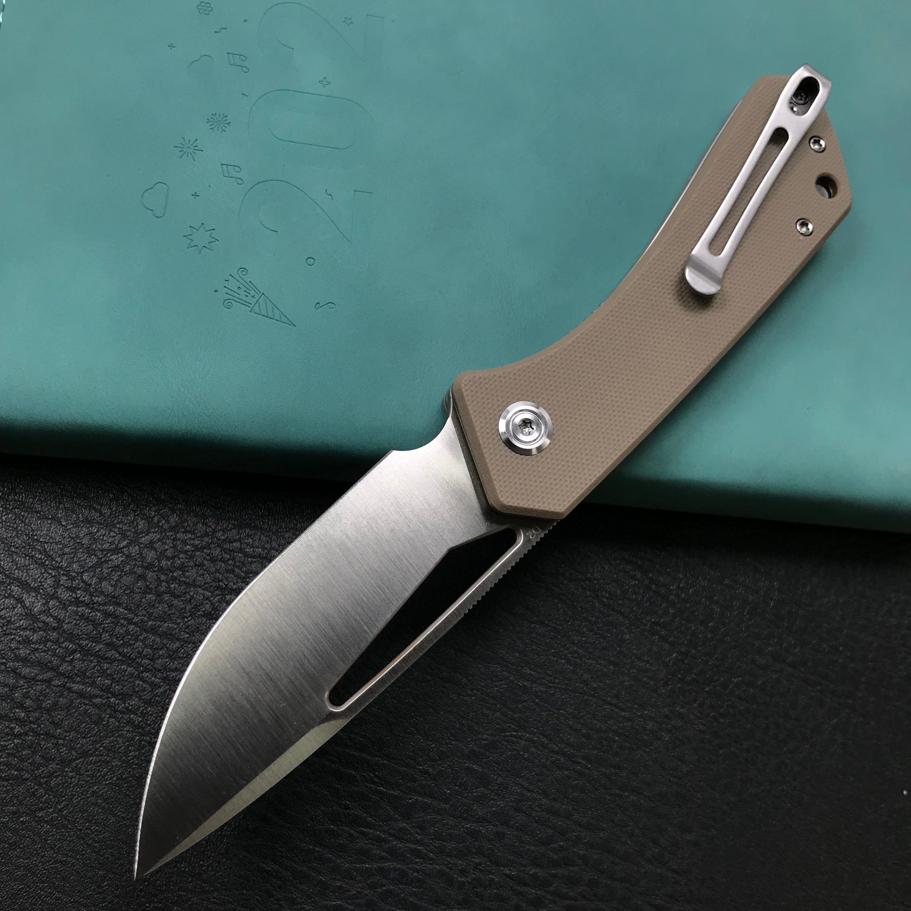 KUBEY KU331F Front Flipper EDC Pocket Folding Knife Tan G10 Handle 3.27" Satin D2