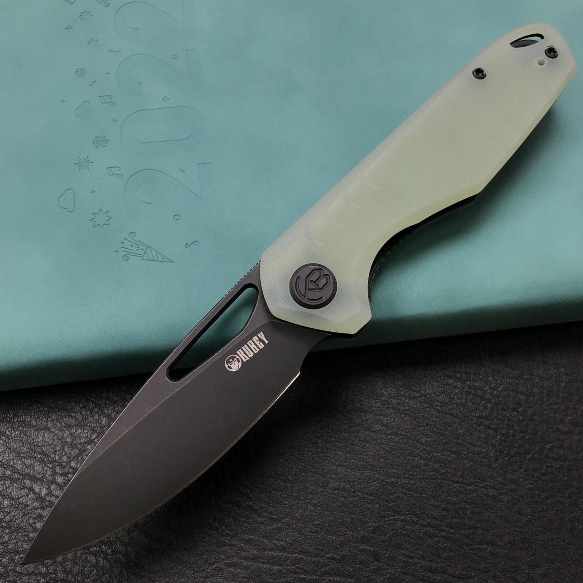 KUBEY KU324B  Jade G10 Handle Front Flipper Folding Knife 3.27"Dark Stonewahsed D2