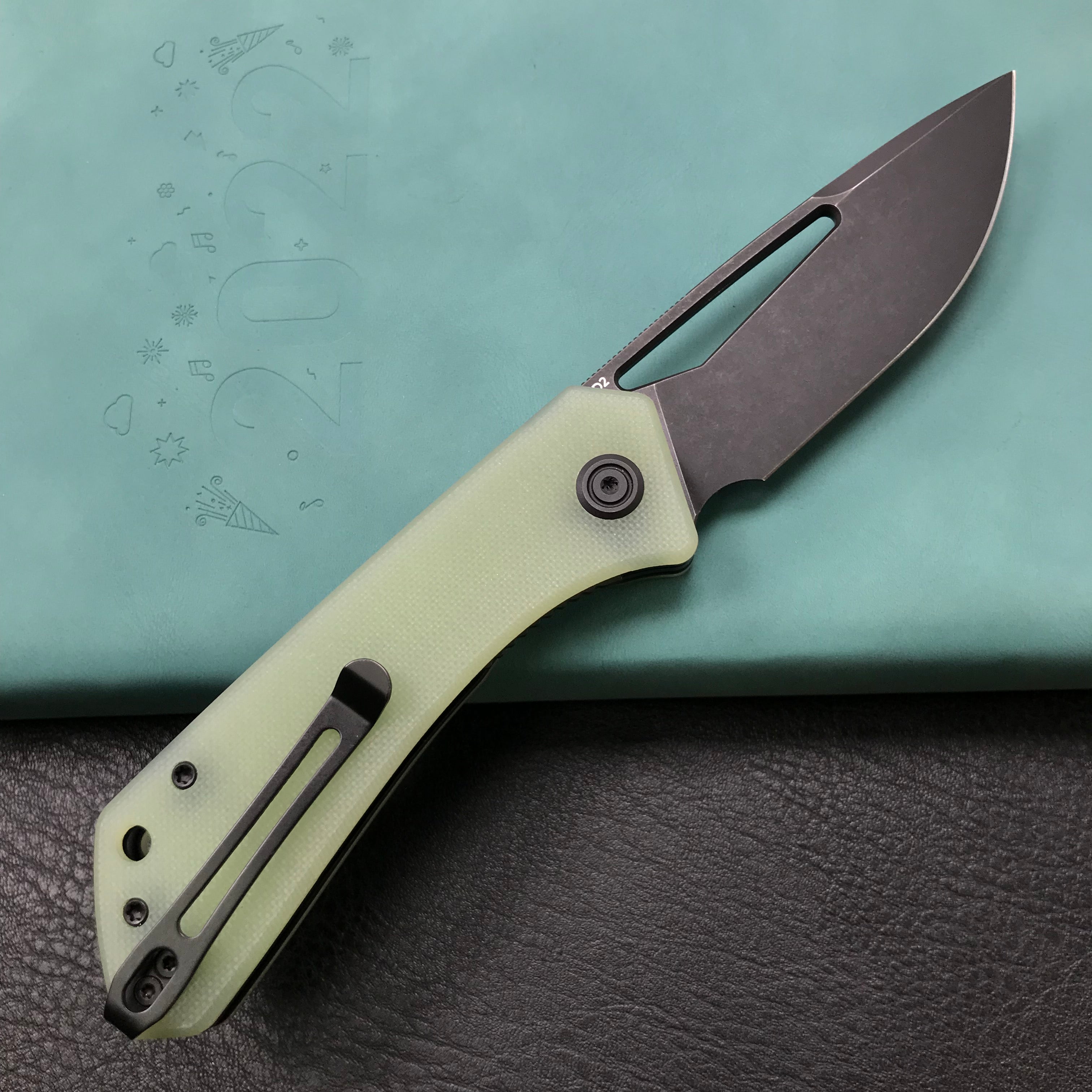 KUBEY KU331E Front Flipper EDC Pocket Folding Knife  Jade G10 Handle 3.27" Dark Stonewashed D2