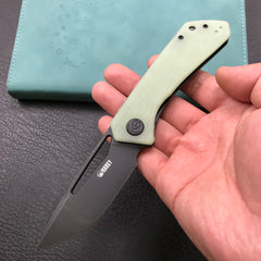 KUBEY KU331E Front Flipper EDC Pocket Folding Knife  Jade G10 Handle 3.27" Dark Stonewashed D2